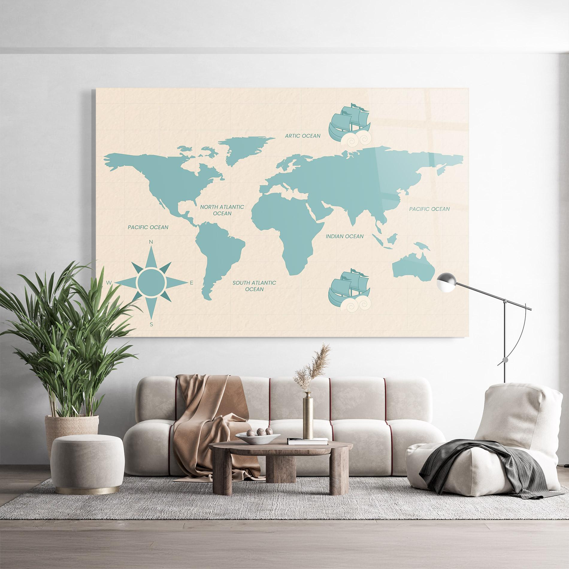 Glasbild Cream Blue Map mockup 9
