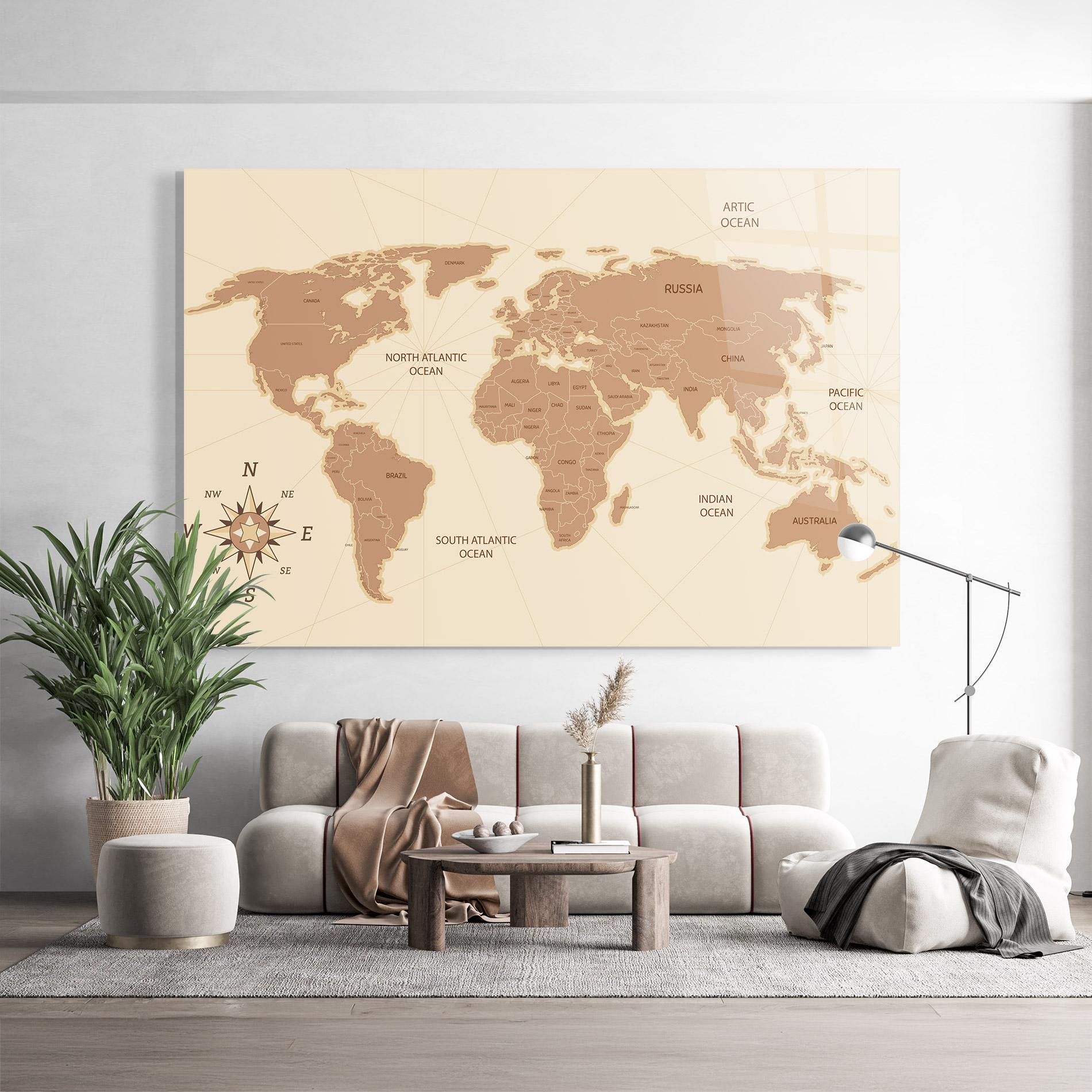 Glasbild Cream Map Vintage mockup 9