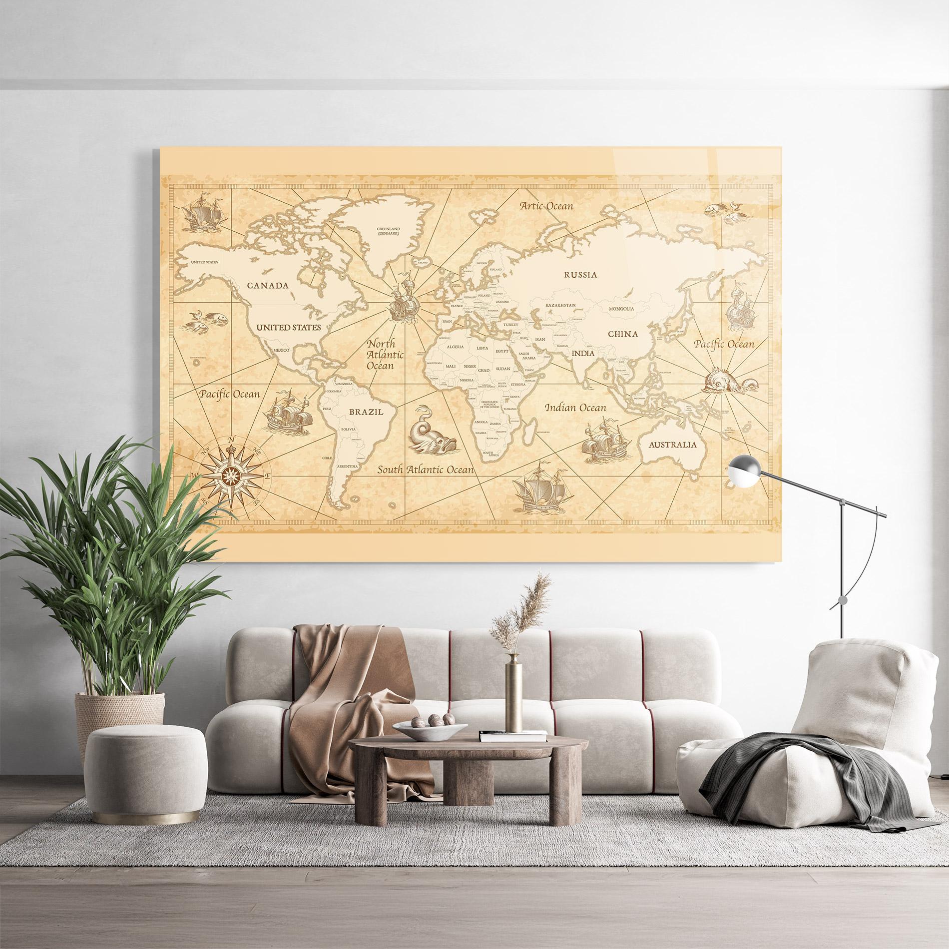Glasbild Cream Old Map mockup 9