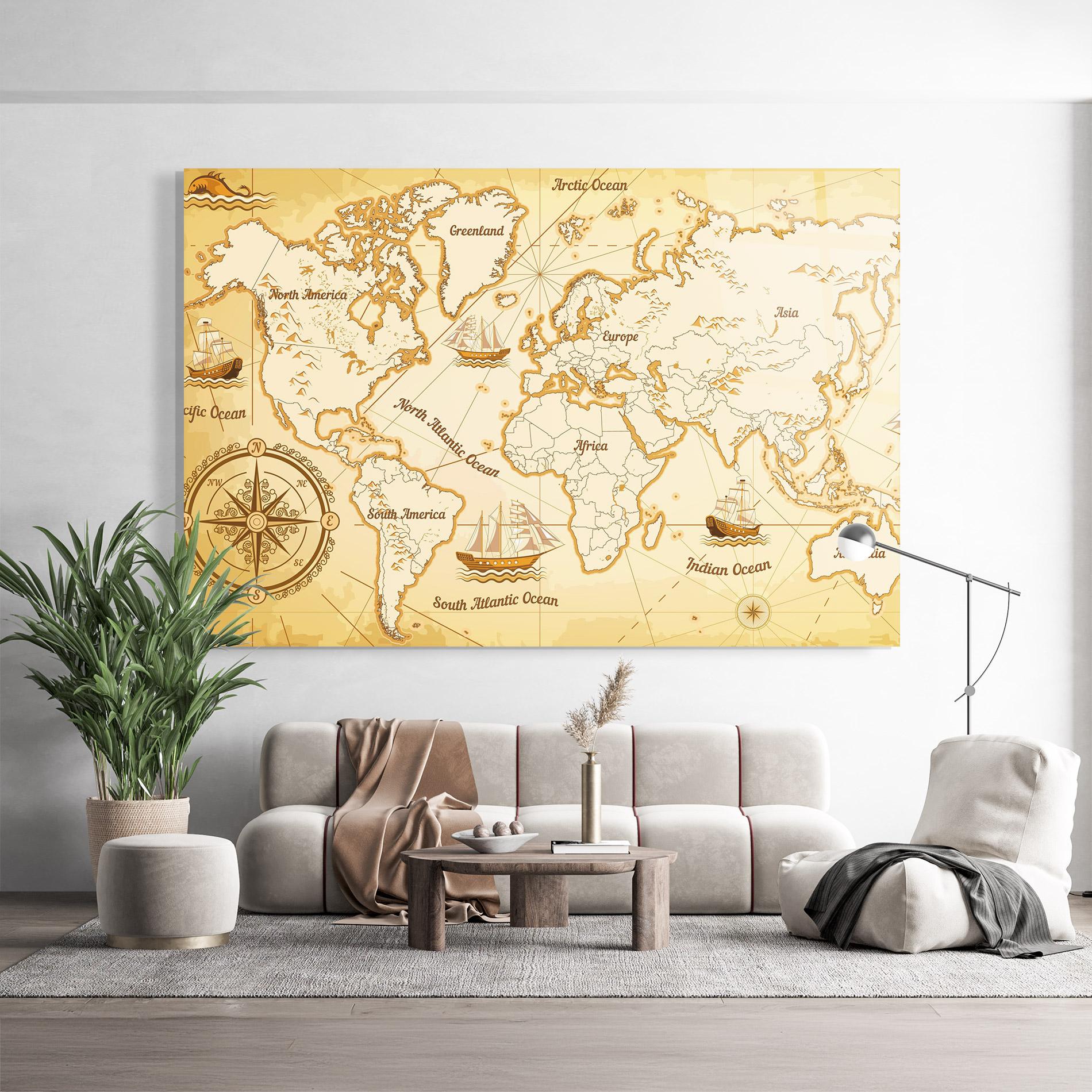Glasbild Gold Old Map mockup 9