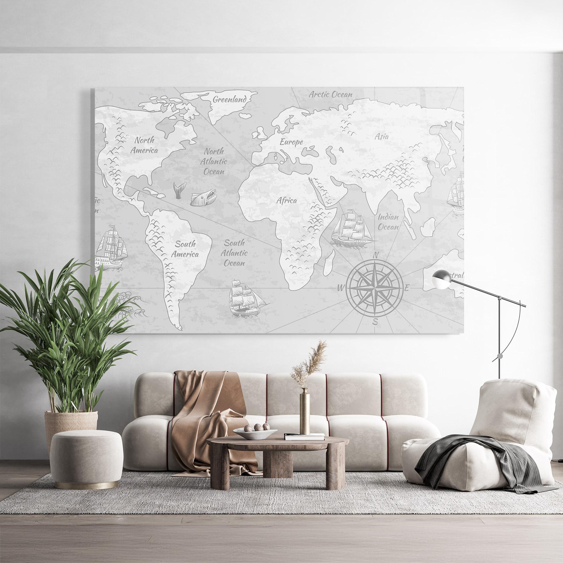 Glasbild Grey Old Map mockup 9