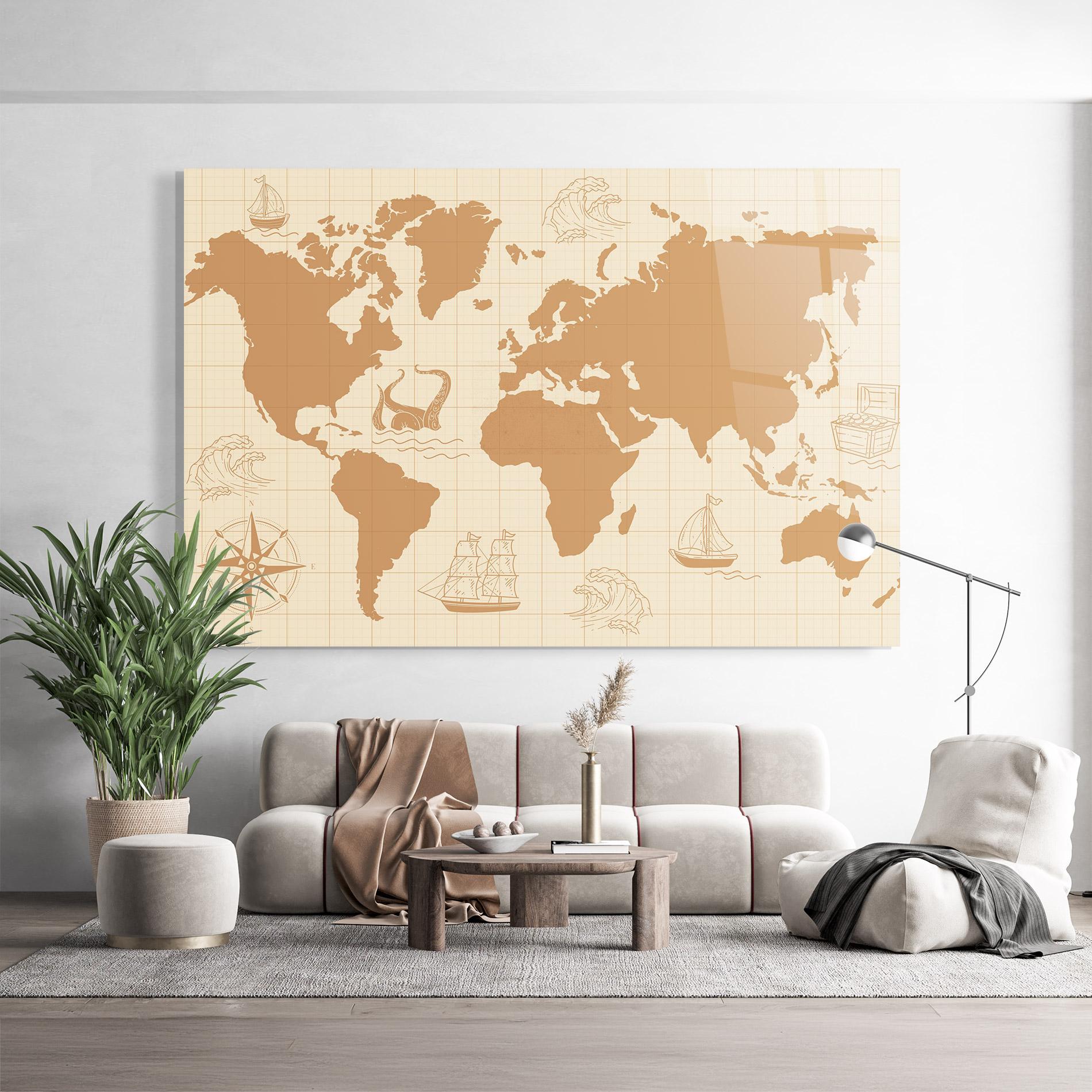 Glasbild Light Cream Map mockup 9