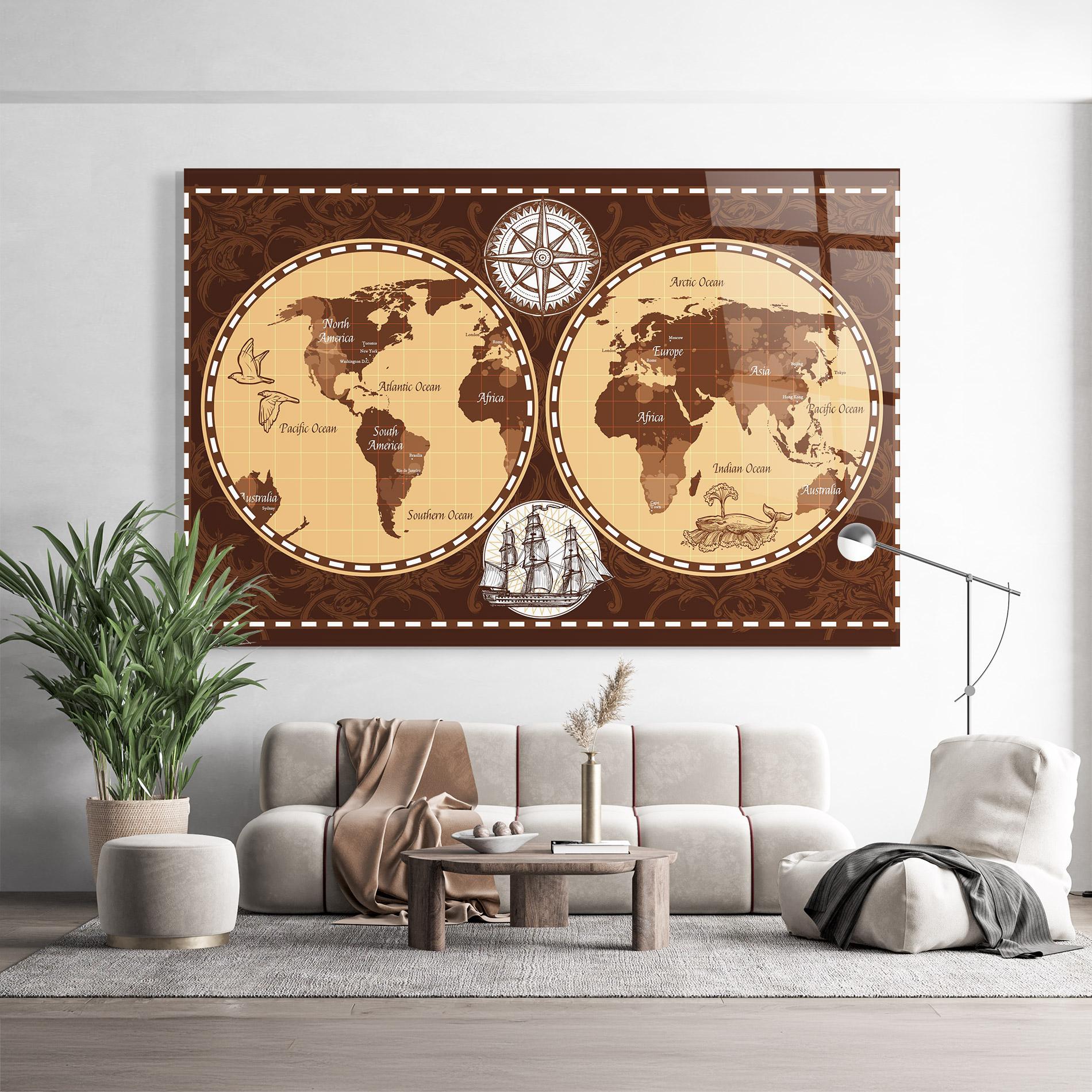 Glasbild Old Brown Map mockup 9