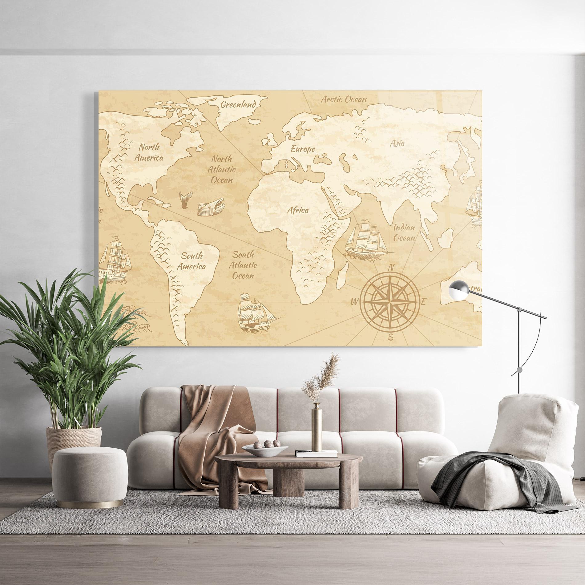 Glasbild Old Continents Map mockup 9