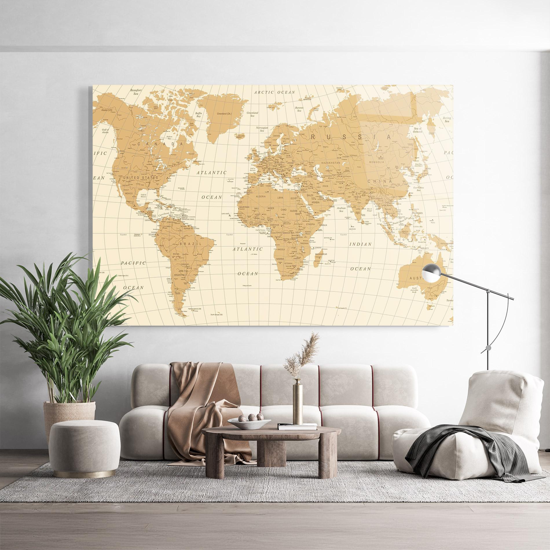 Glasbild Old Map Cream mockup 9