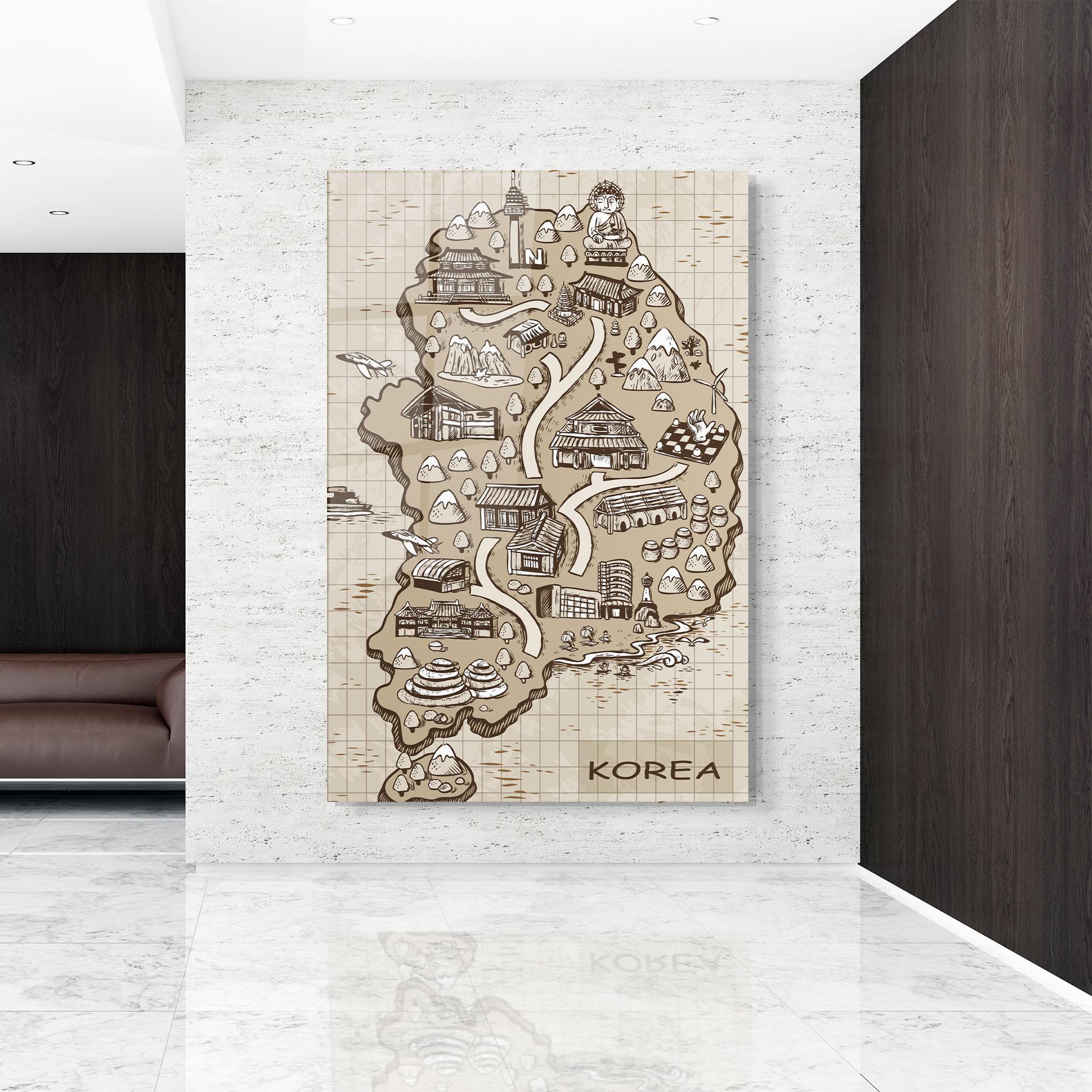 Glasbild Old Korea Map mockup 9