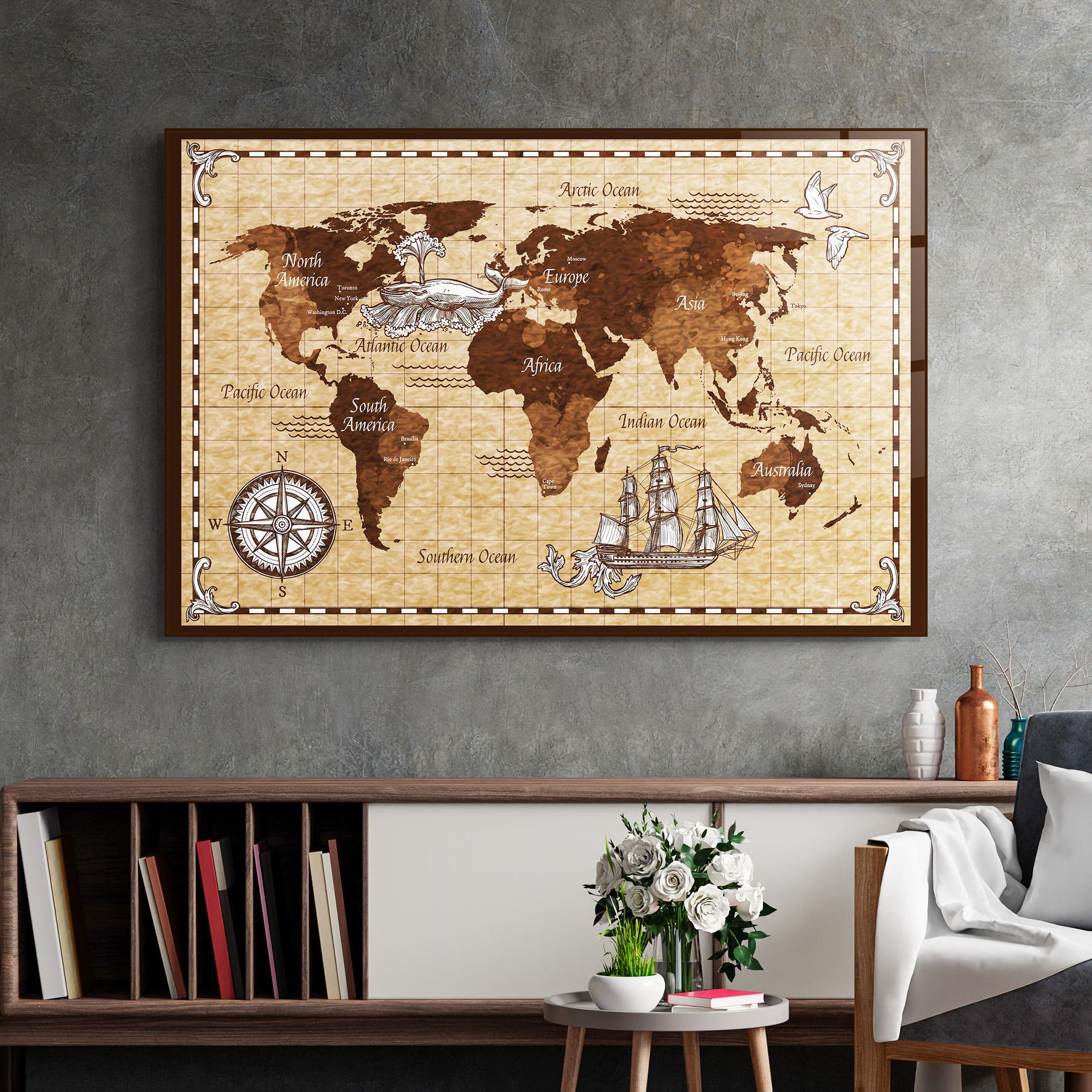 Glasbild Brown Old Map mockup 2