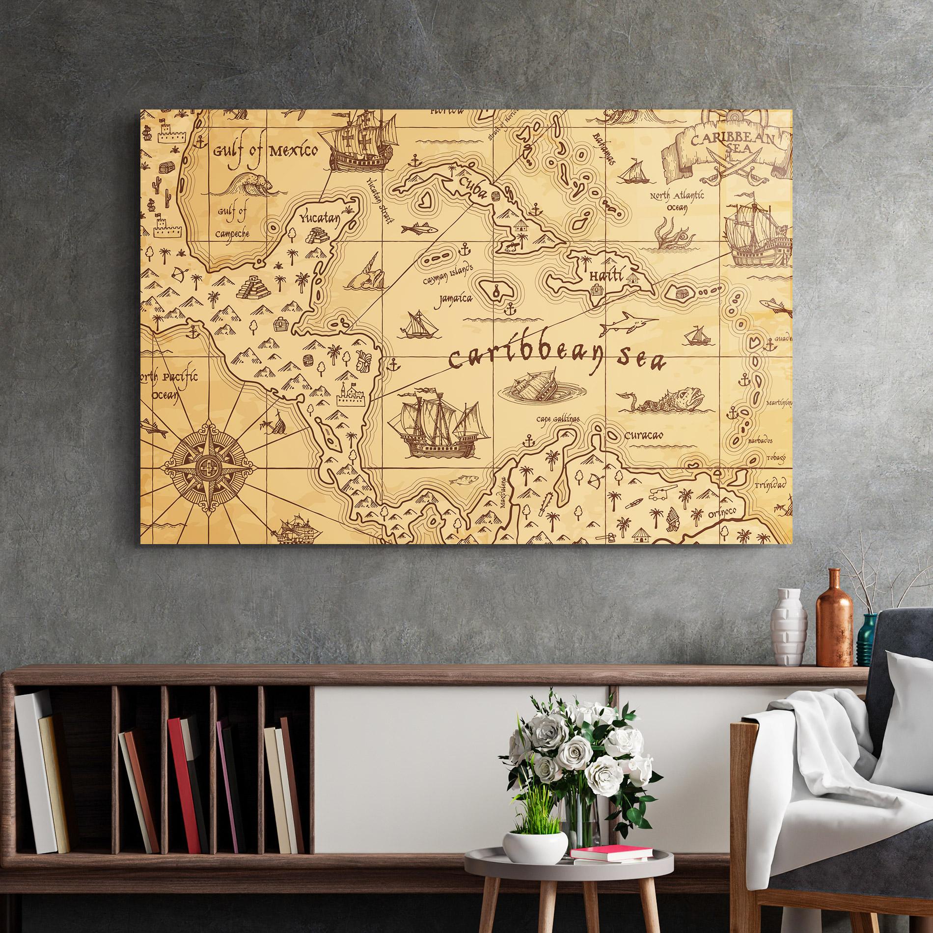 Glasbild Caribbean Sea Map mockup 2