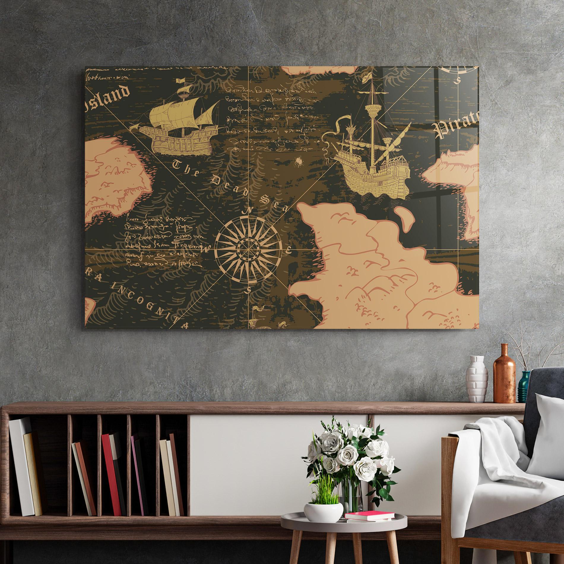 Glasbild Cool Old Map mockup 2