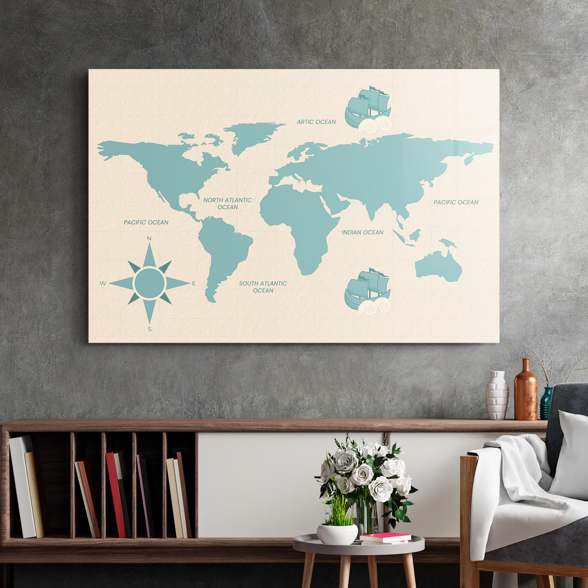 Glasbild Cream Blue Map mockup 2