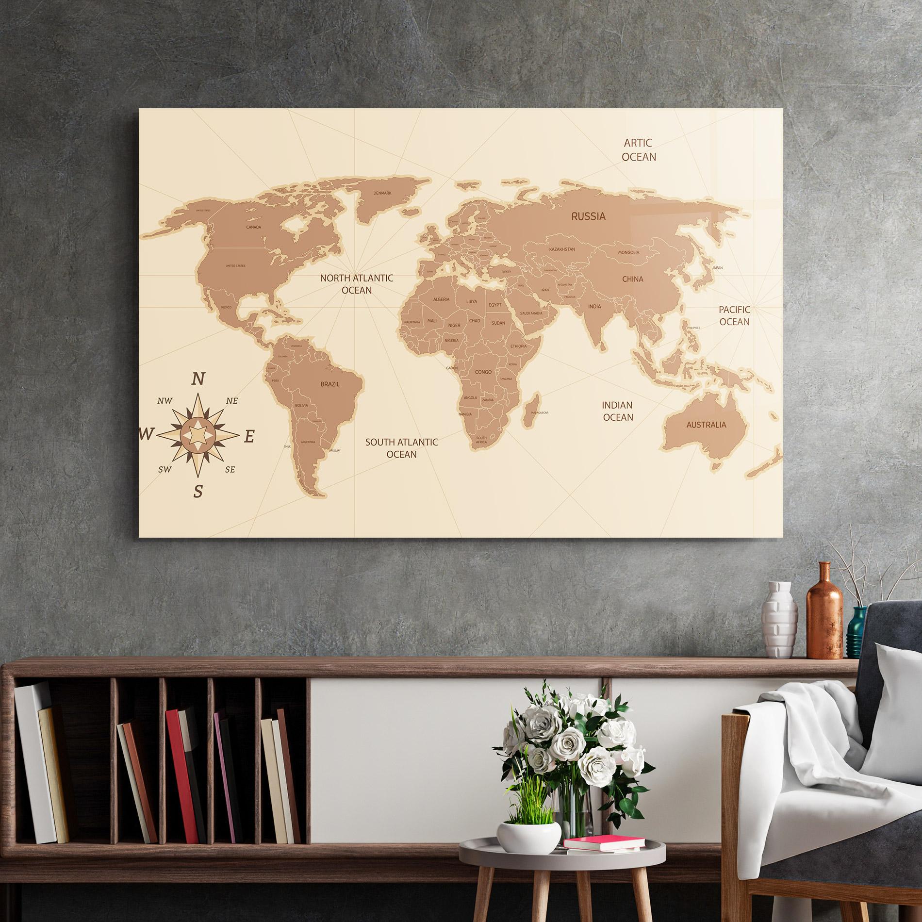 Glasbild Cream Map Vintage mockup 2