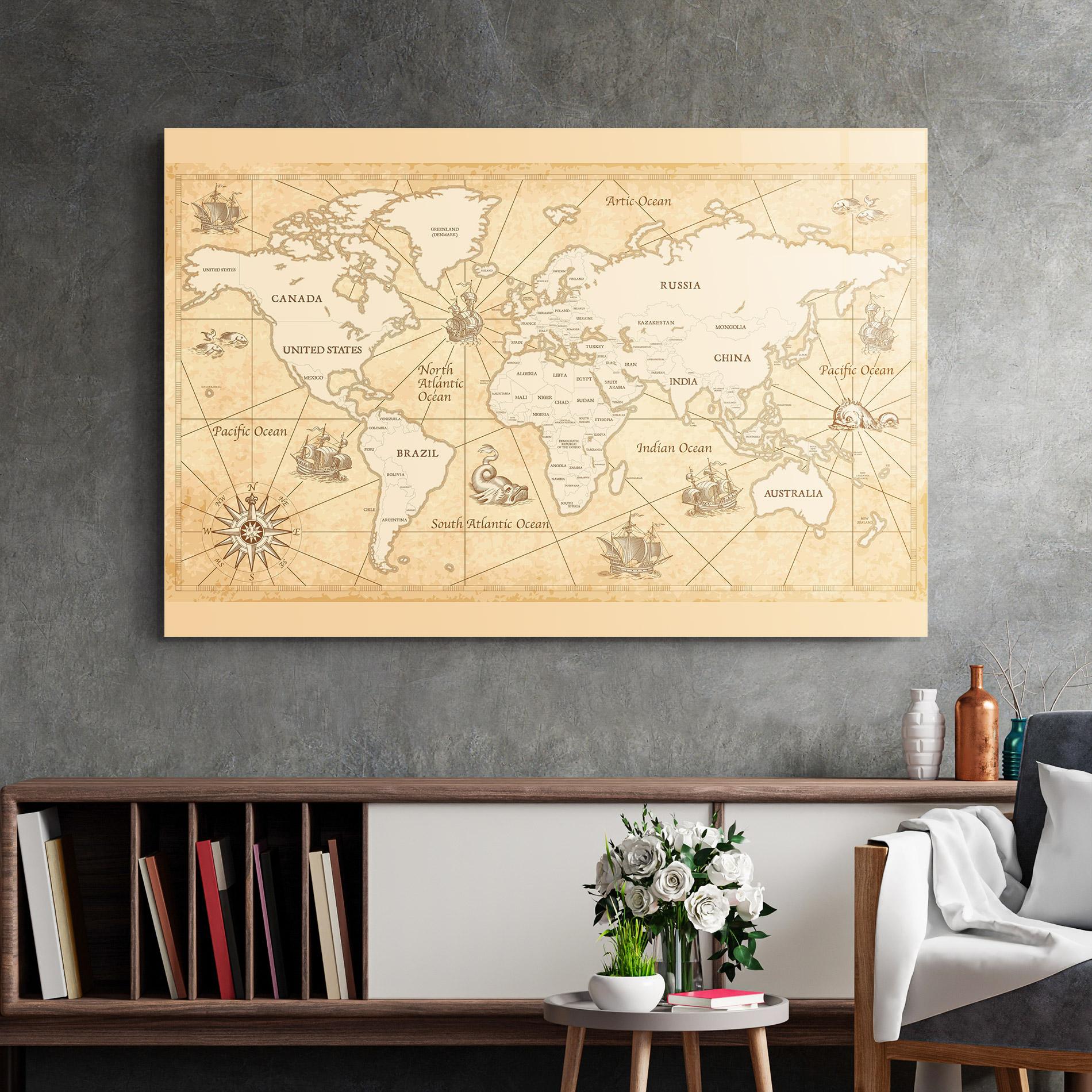 Glasbild Cream Old Map mockup 2