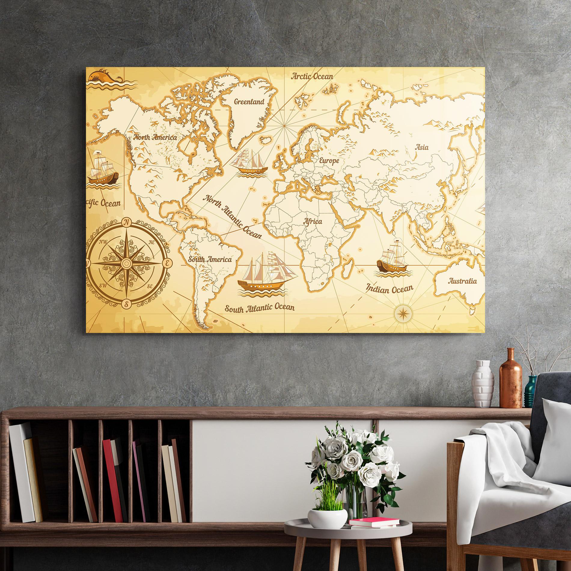 Glasbild Gold Old Map mockup 2