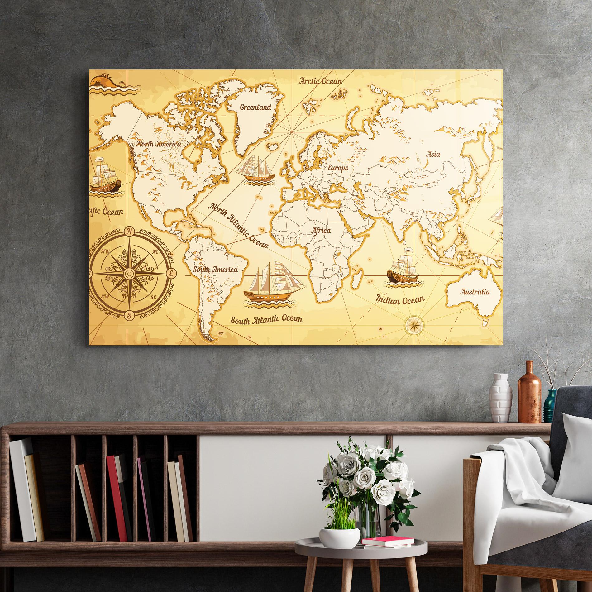 Glasbild Gold Vintage Map mockup 2