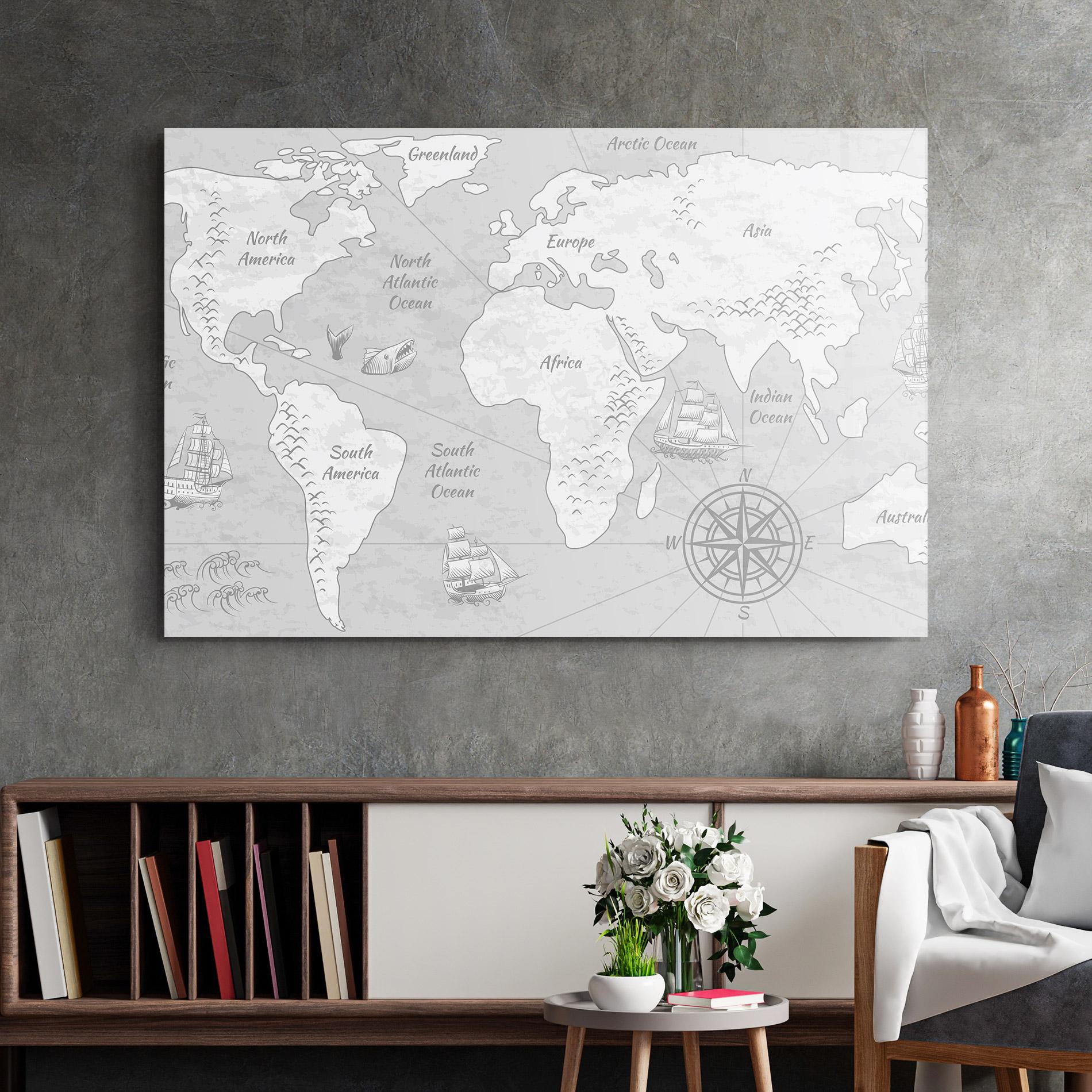 Glasbild Grey Old Map mockup 2