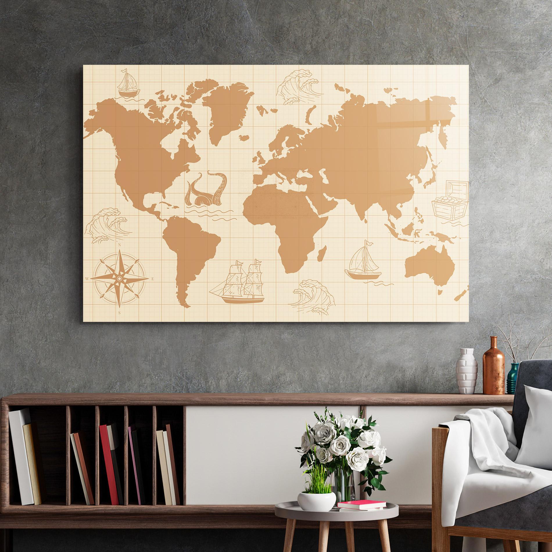 Glasbild Light Cream Map mockup 2