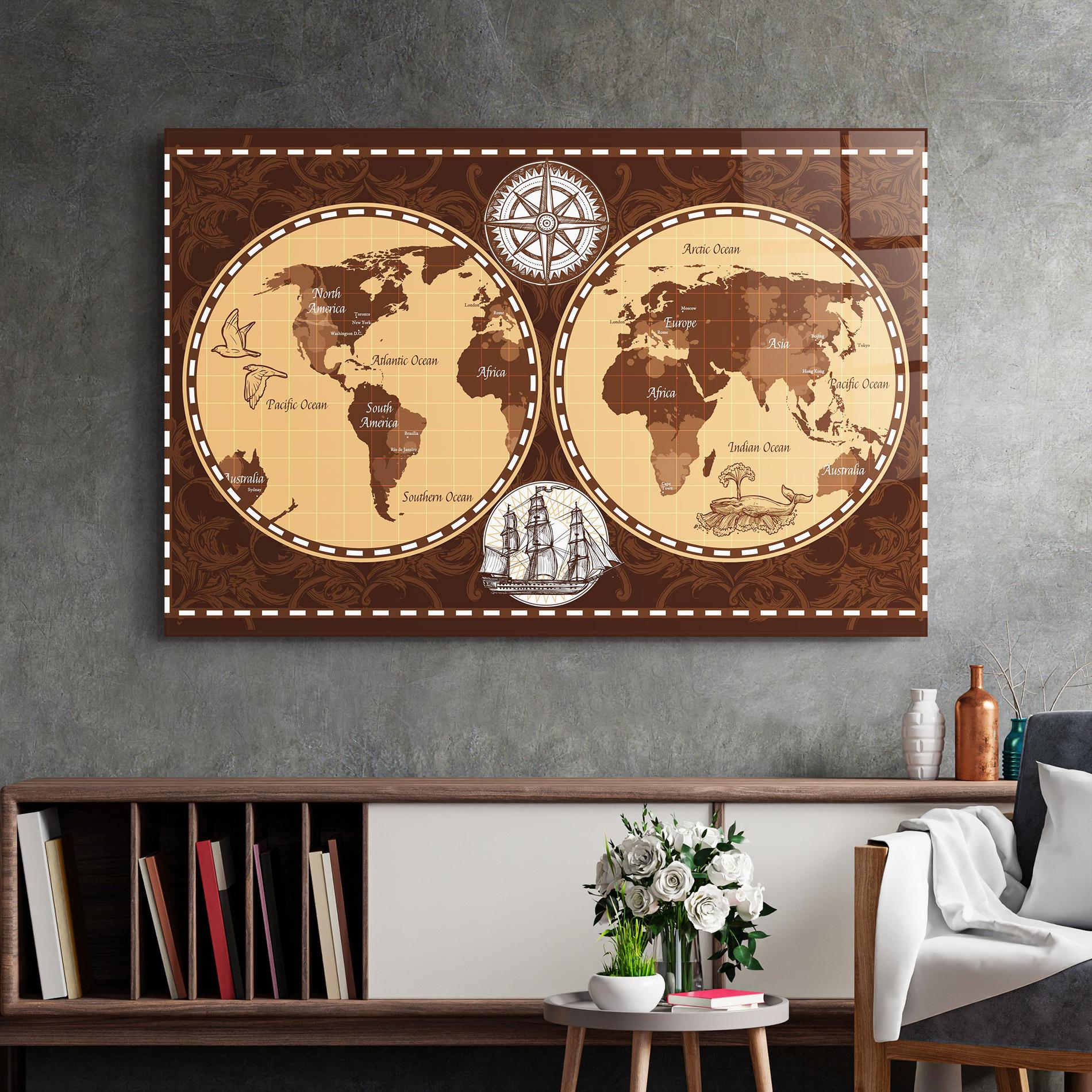 Glasbild Old Brown Map mockup 2