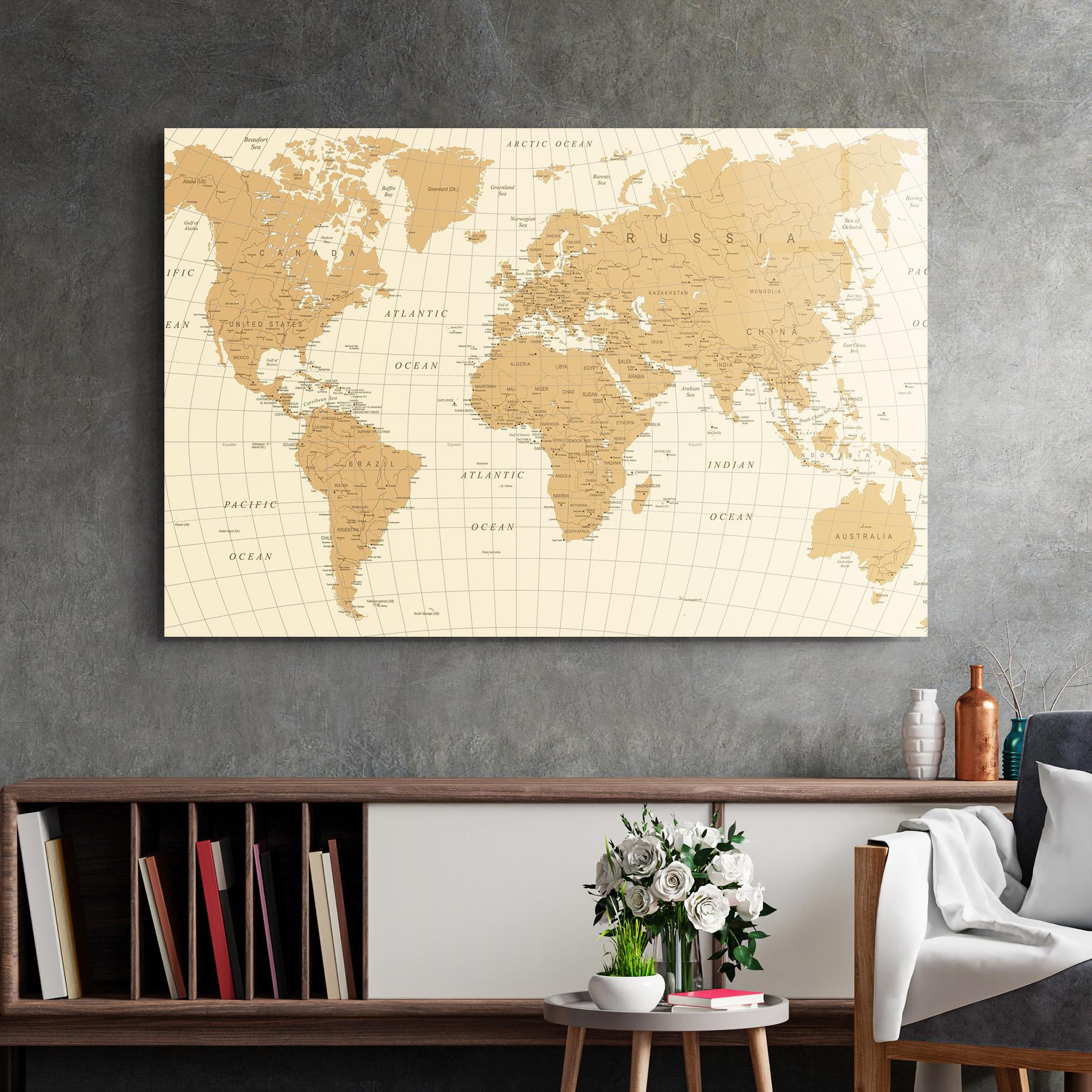Glasbild Old Map Cream mockup 2