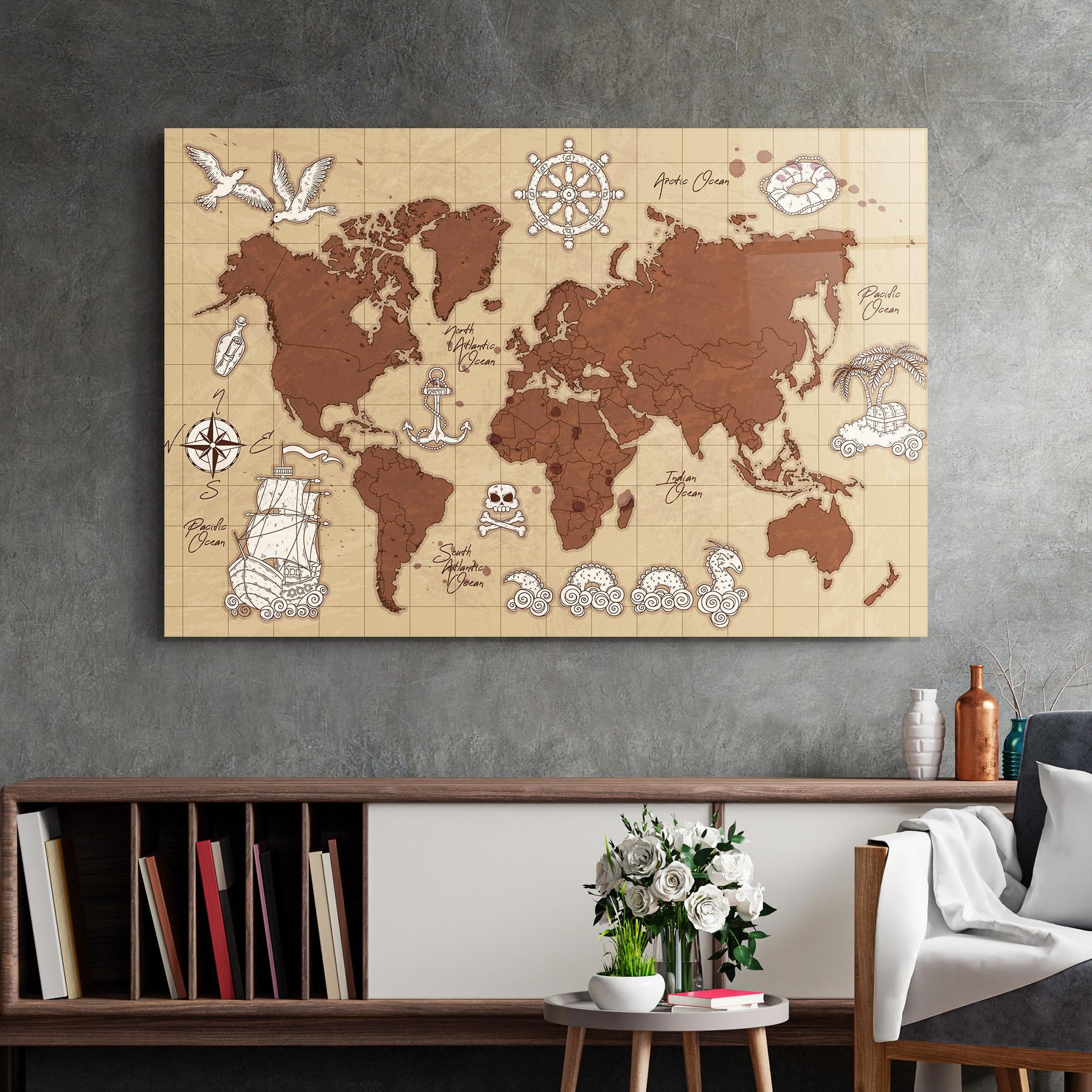 Glasbild Old Pirate Map mockup 2