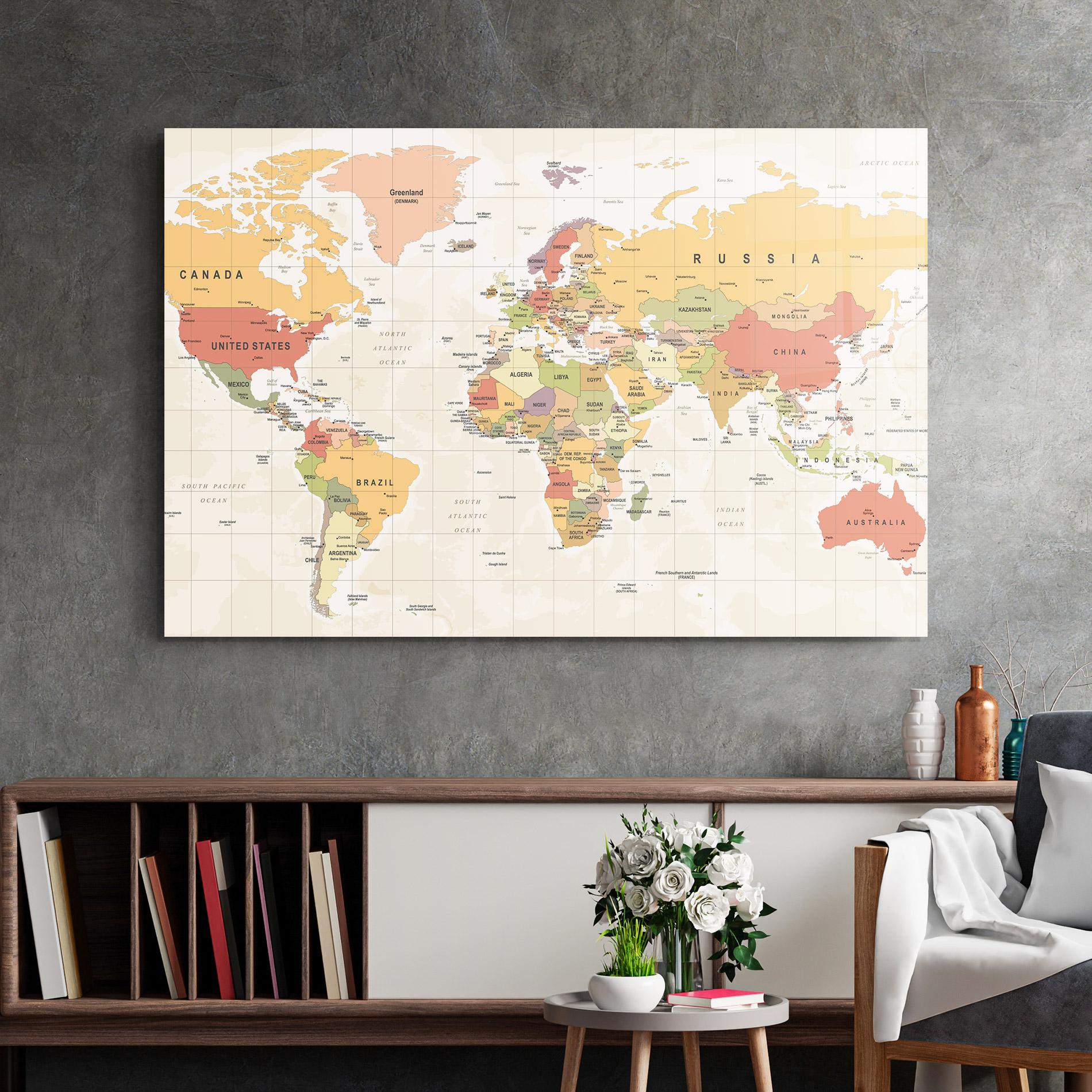 Glasbild Orange Cream Map mockup 2