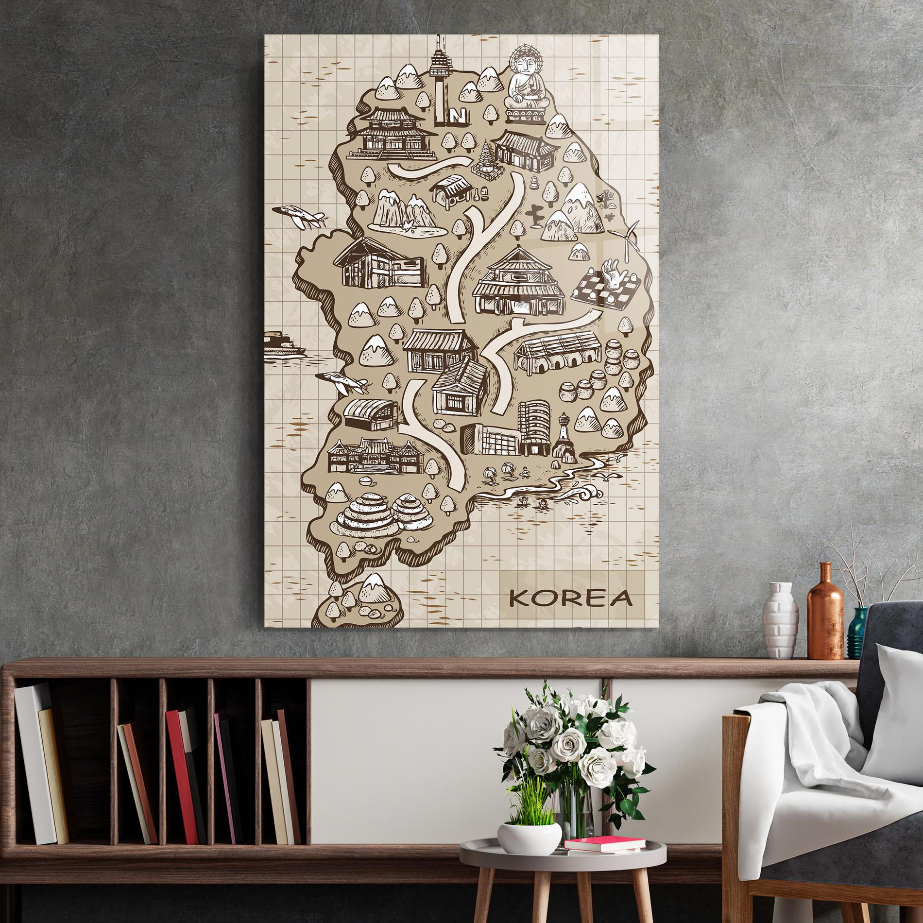 Glasbild Old Korea Map mockup 2