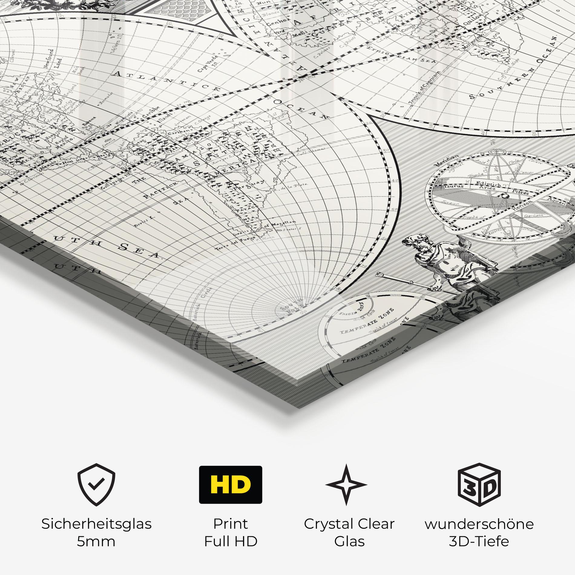Glasbild Black White Map mockup 3