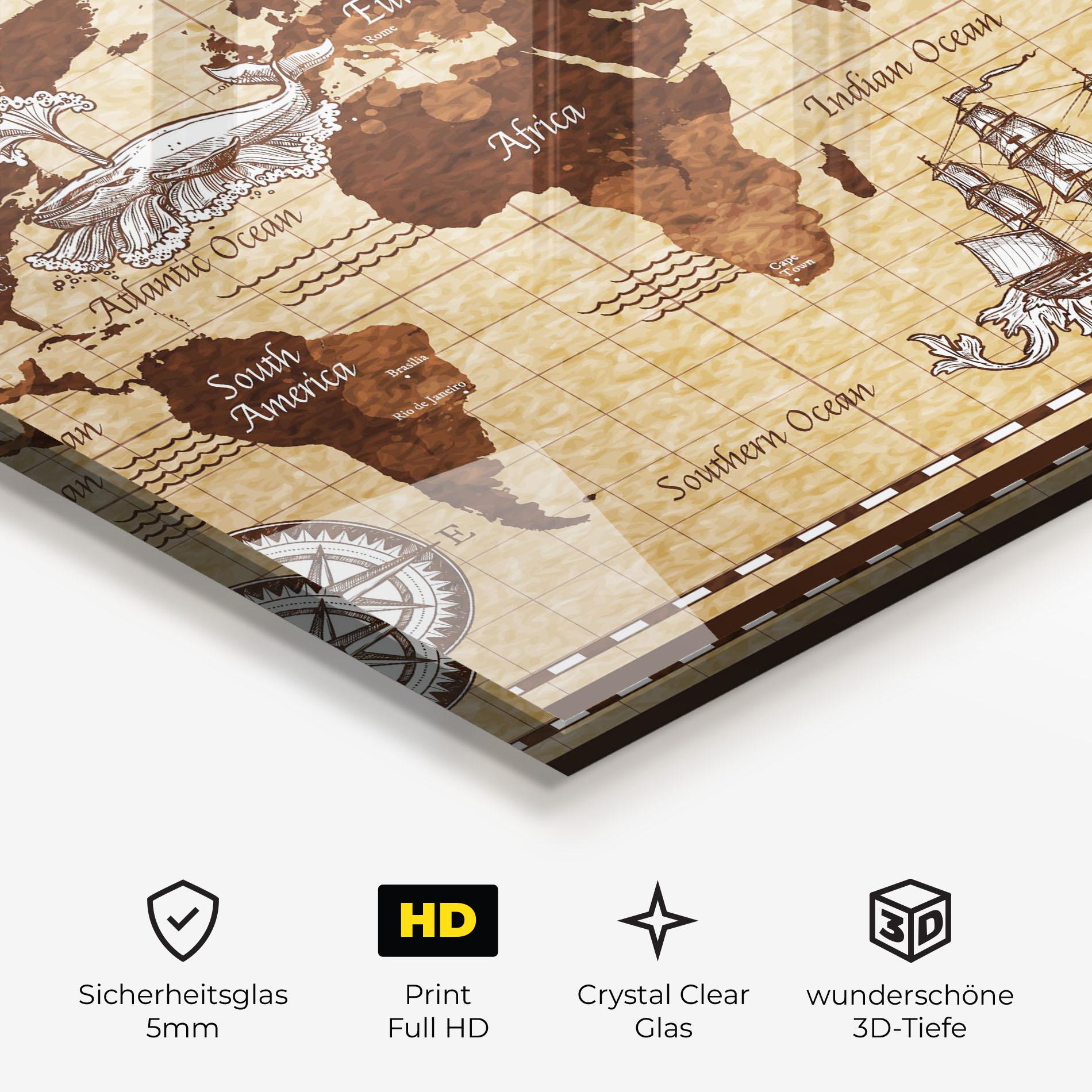Glasbild Brown Old Map mockup 3