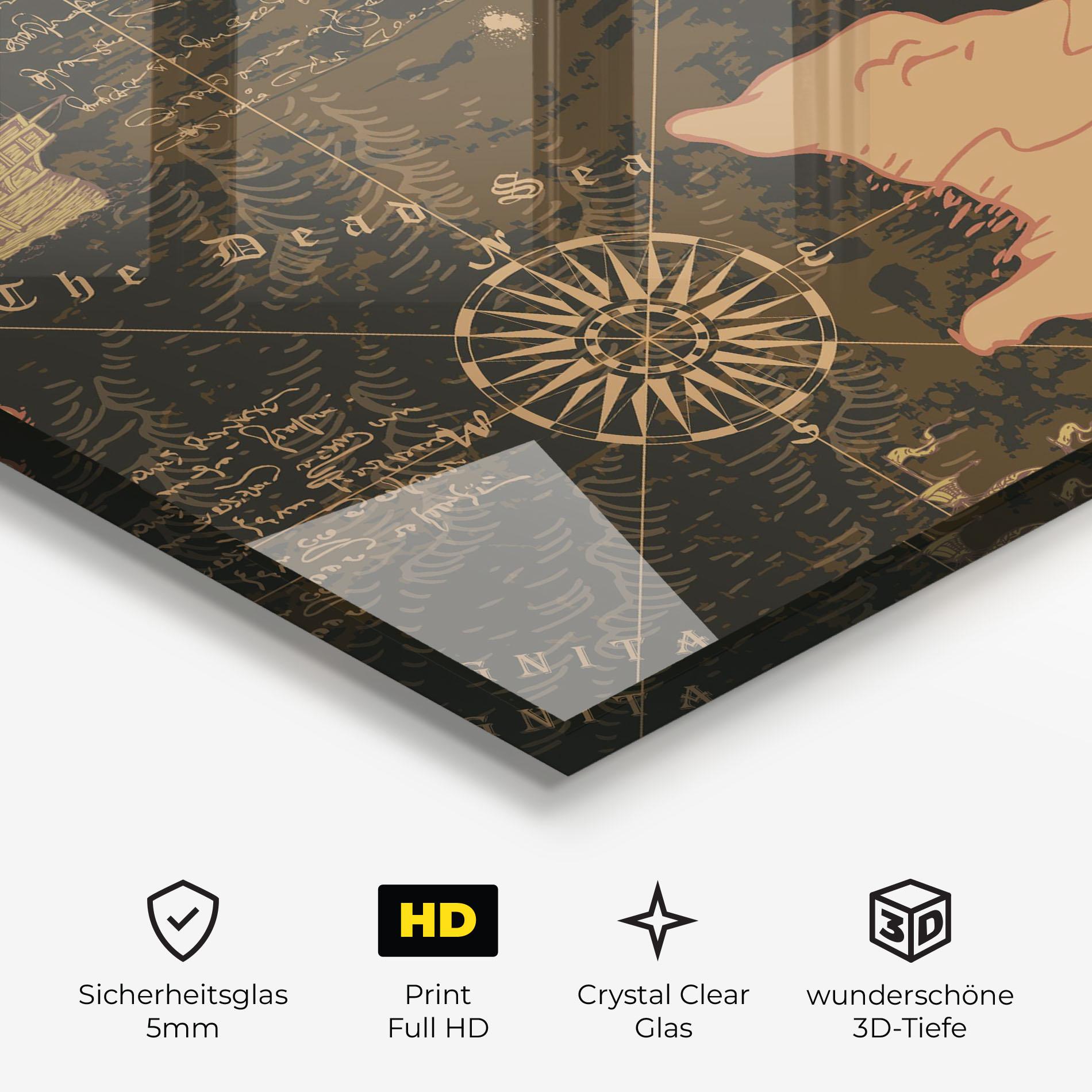 Glasbild Cool Old Map mockup 3