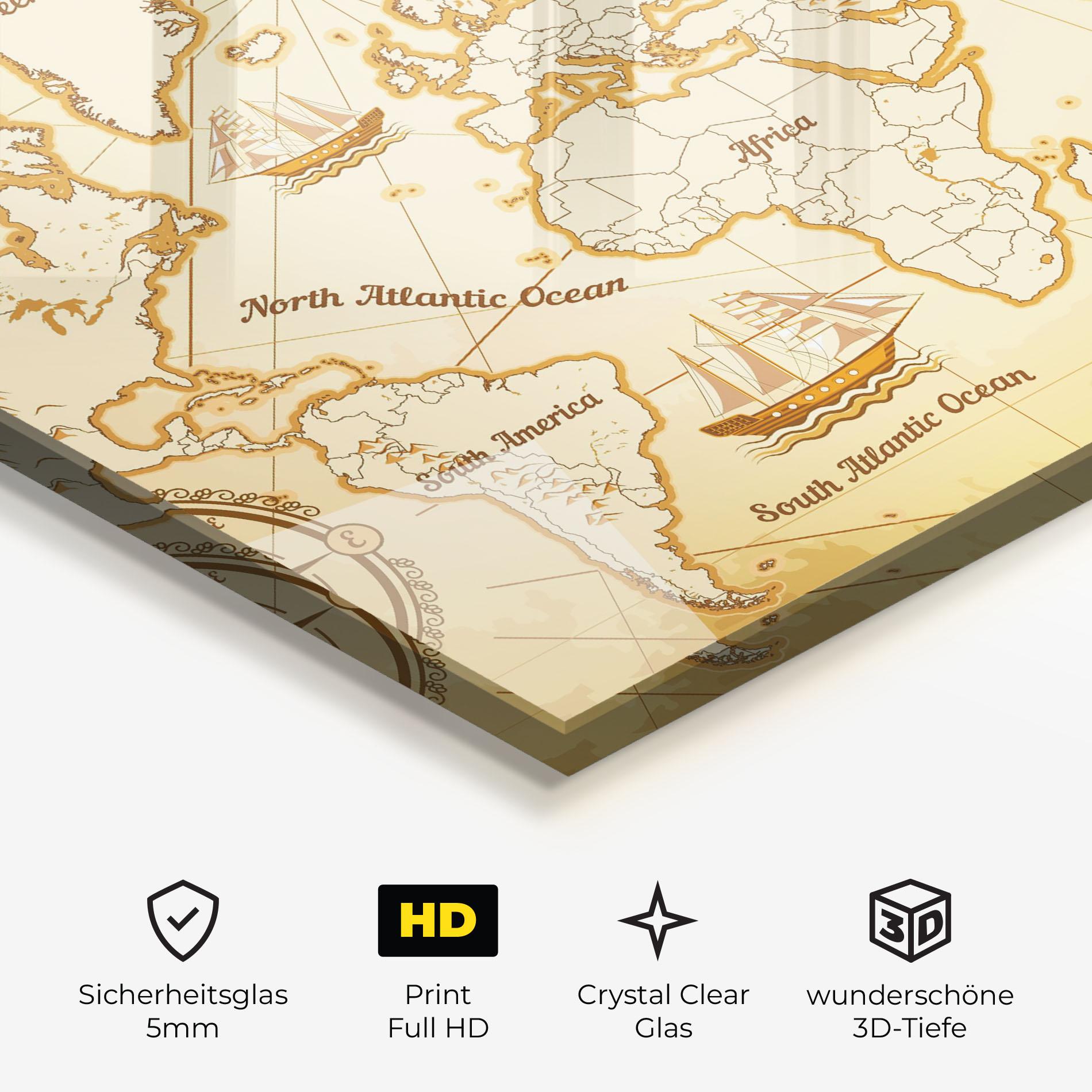 Glasbild Gold Old Map mockup 3