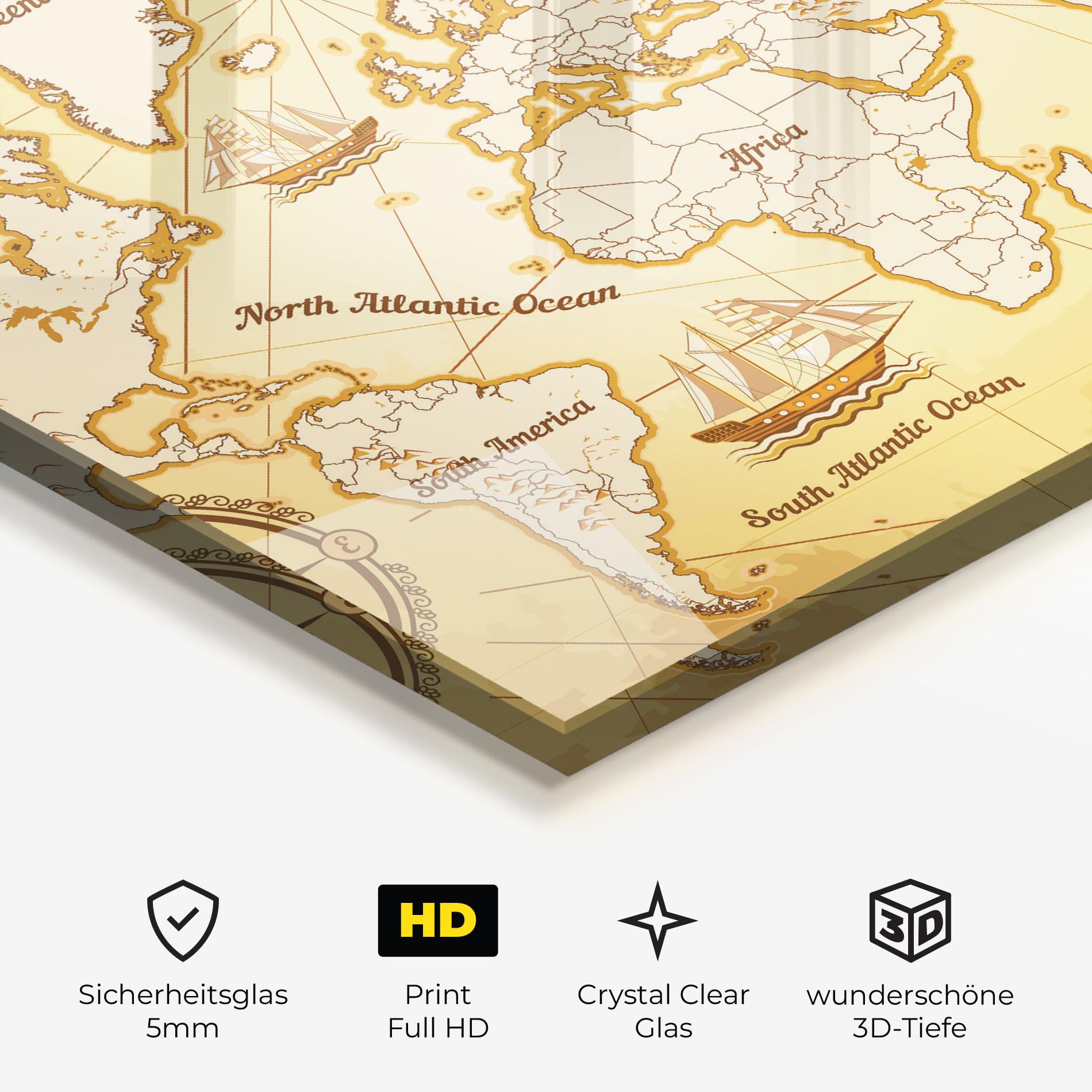 Glasbild Gold Vintage Map mockup 3