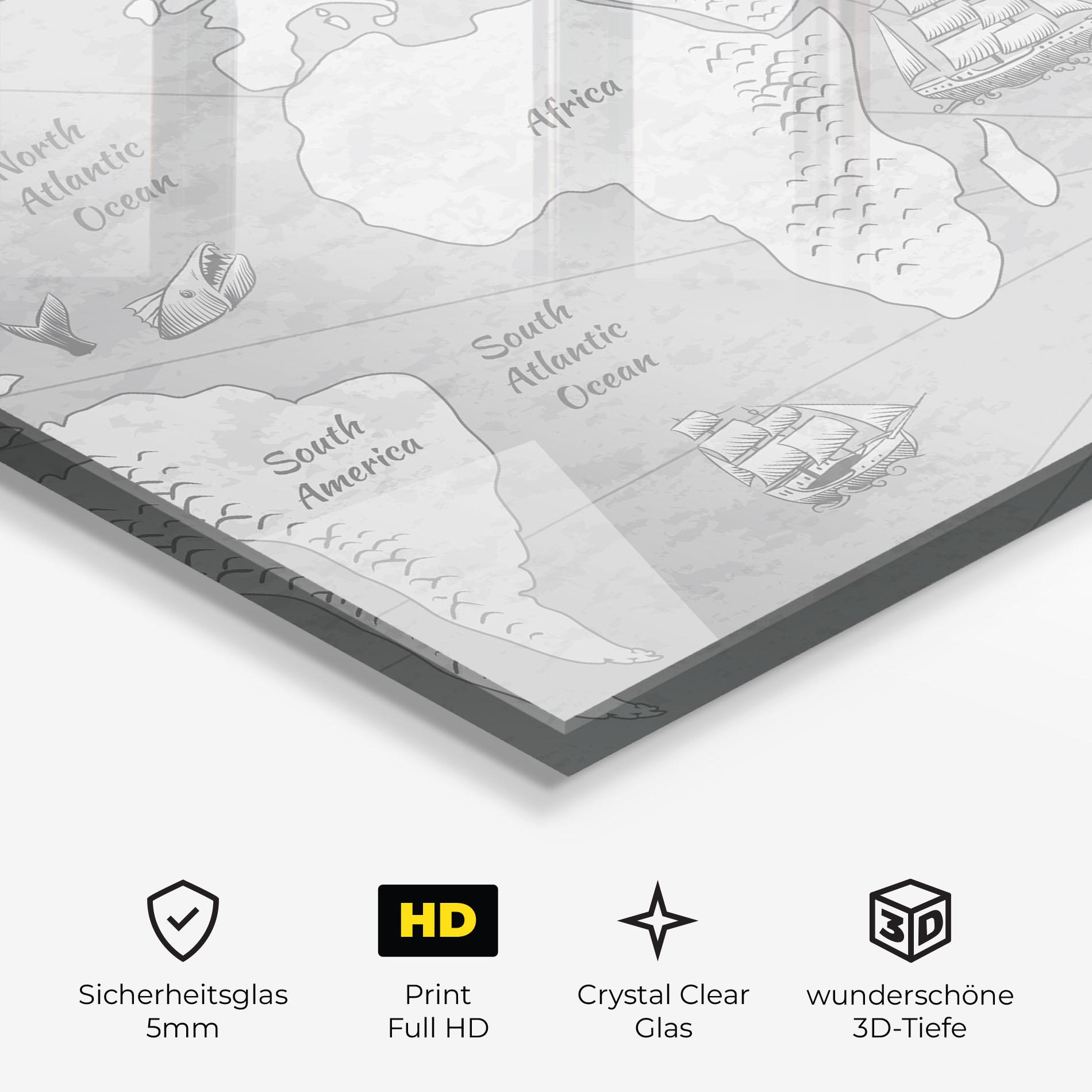 Glasbild Grey Old Map mockup 3