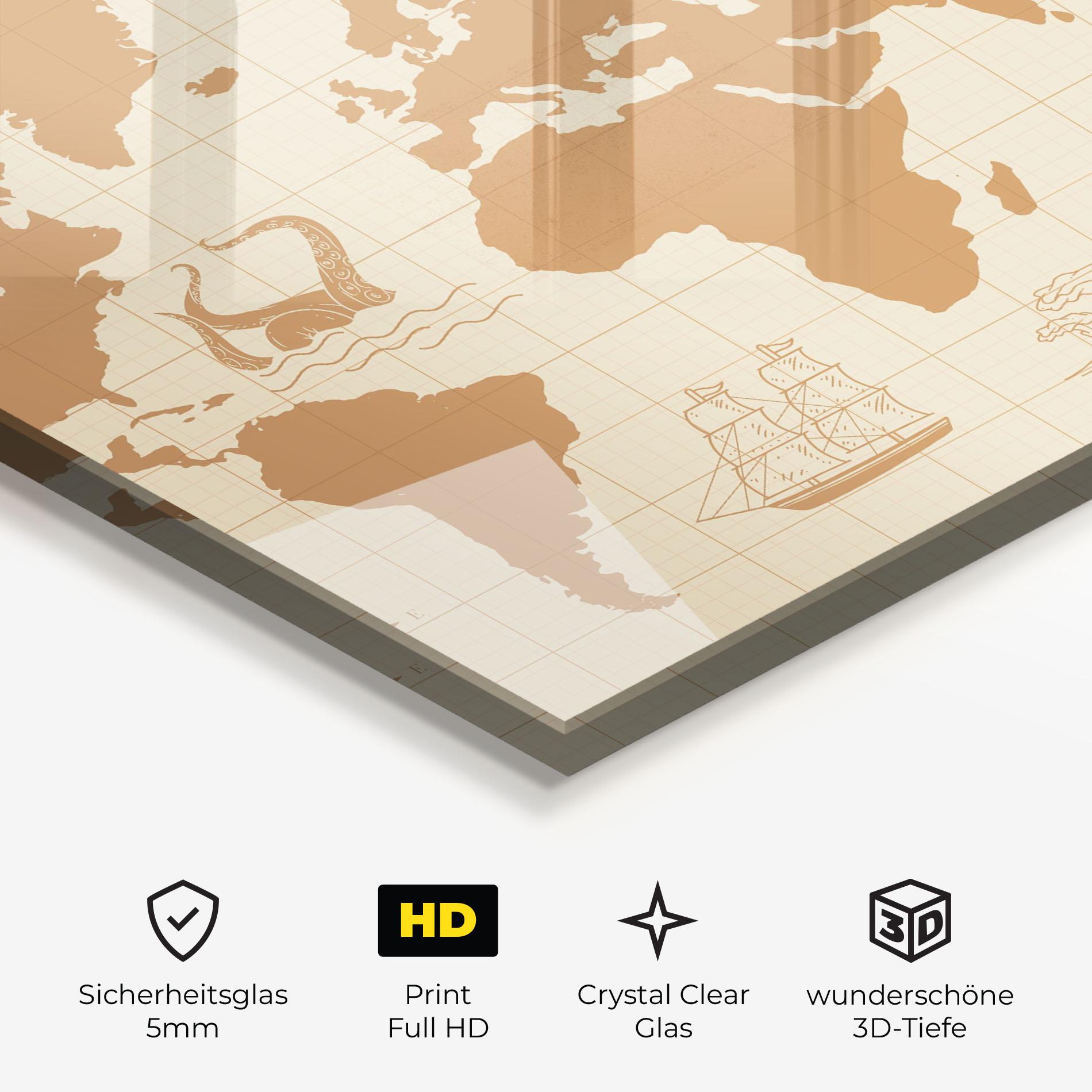 Glasbild Light Cream Map mockup 3