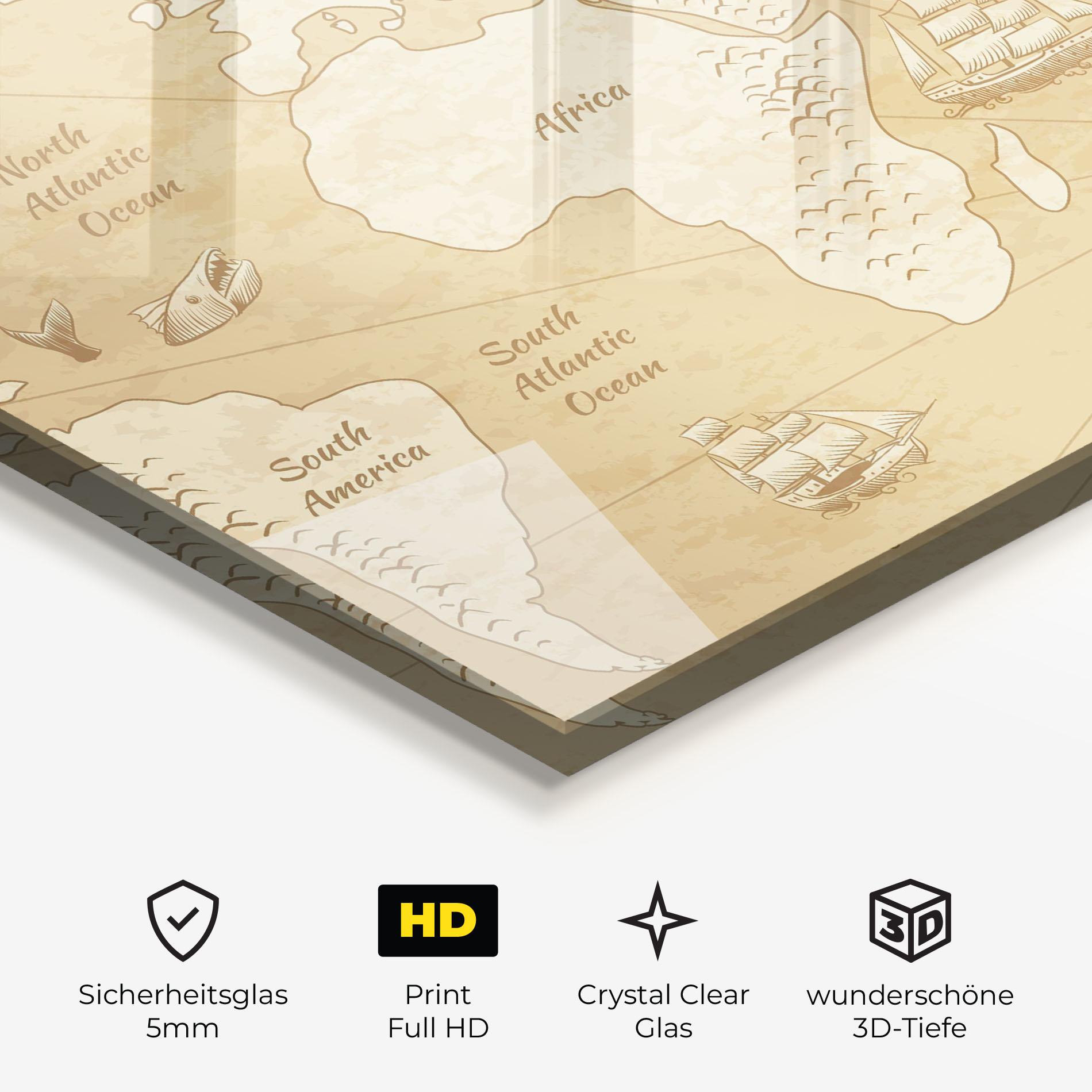 Glasbild Old Continents Map mockup 3