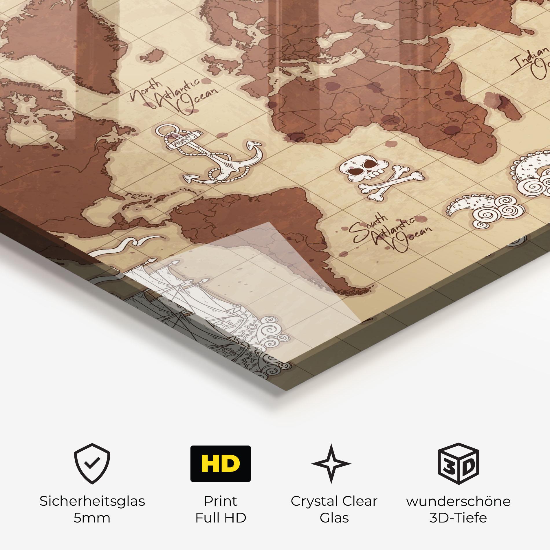 Glasbild Old Pirate Map mockup 3