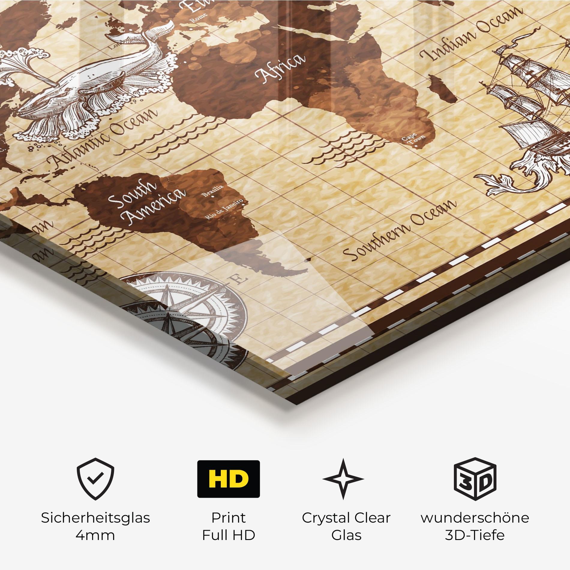 Glasbild Brown Old Map mockup 3
