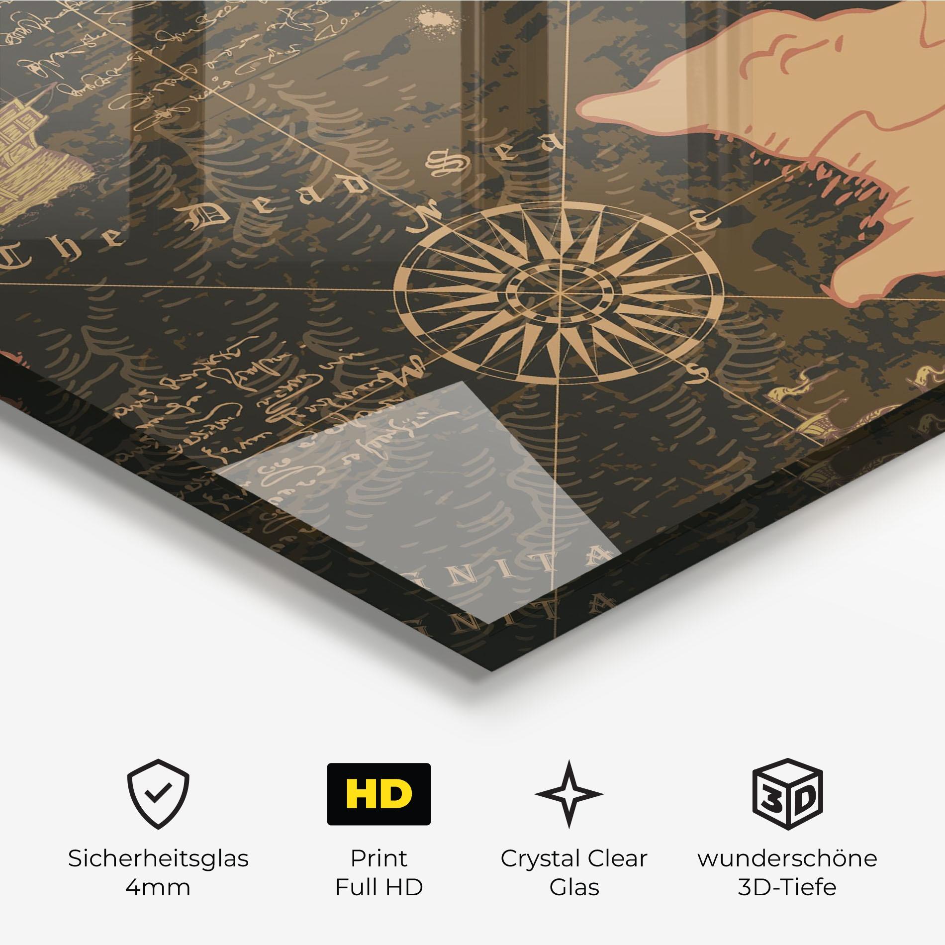 Glasbild Cool Old Map mockup 3