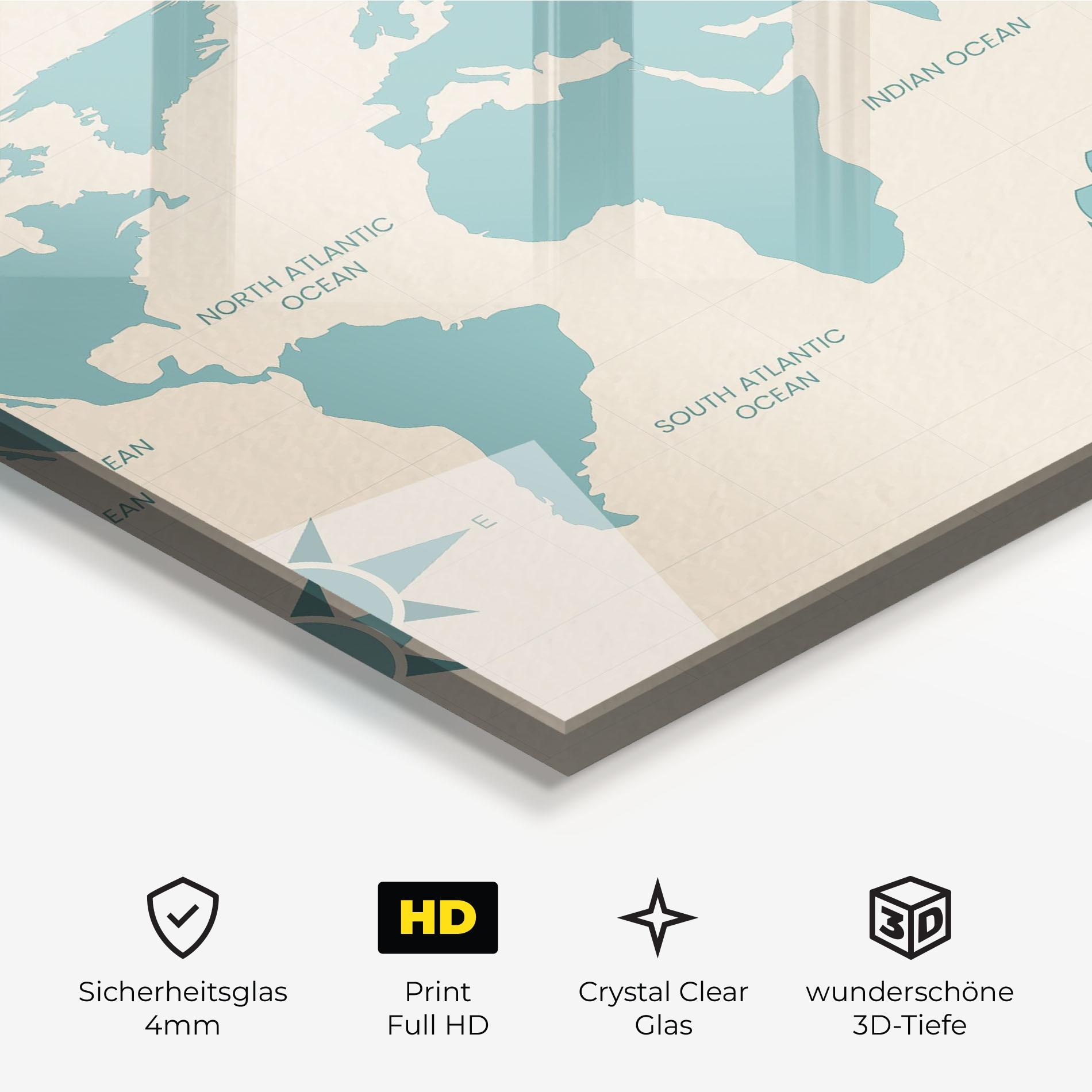 Glasbild Cream Blue Map mockup 3
