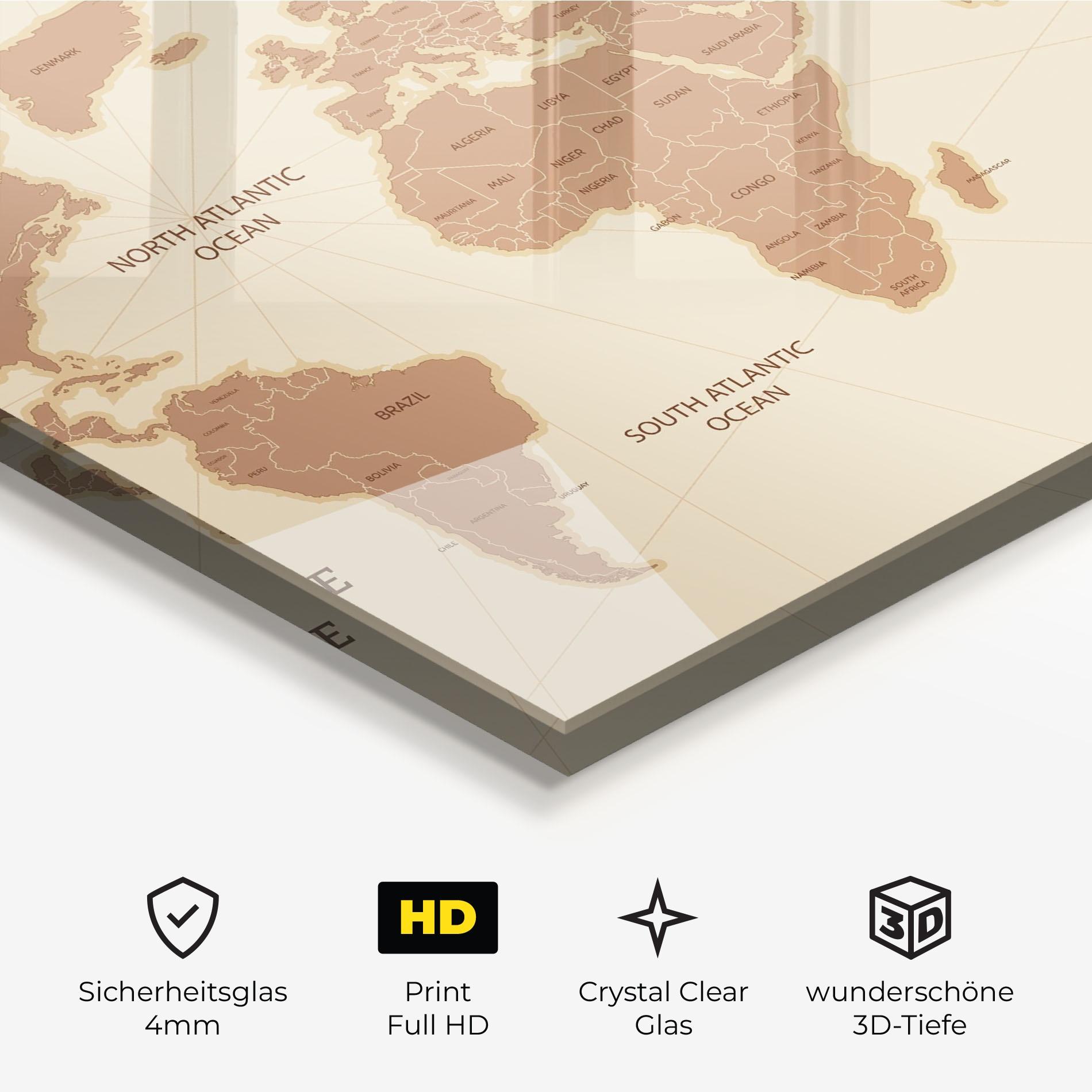 Glasbild Cream Map Vintage mockup 3