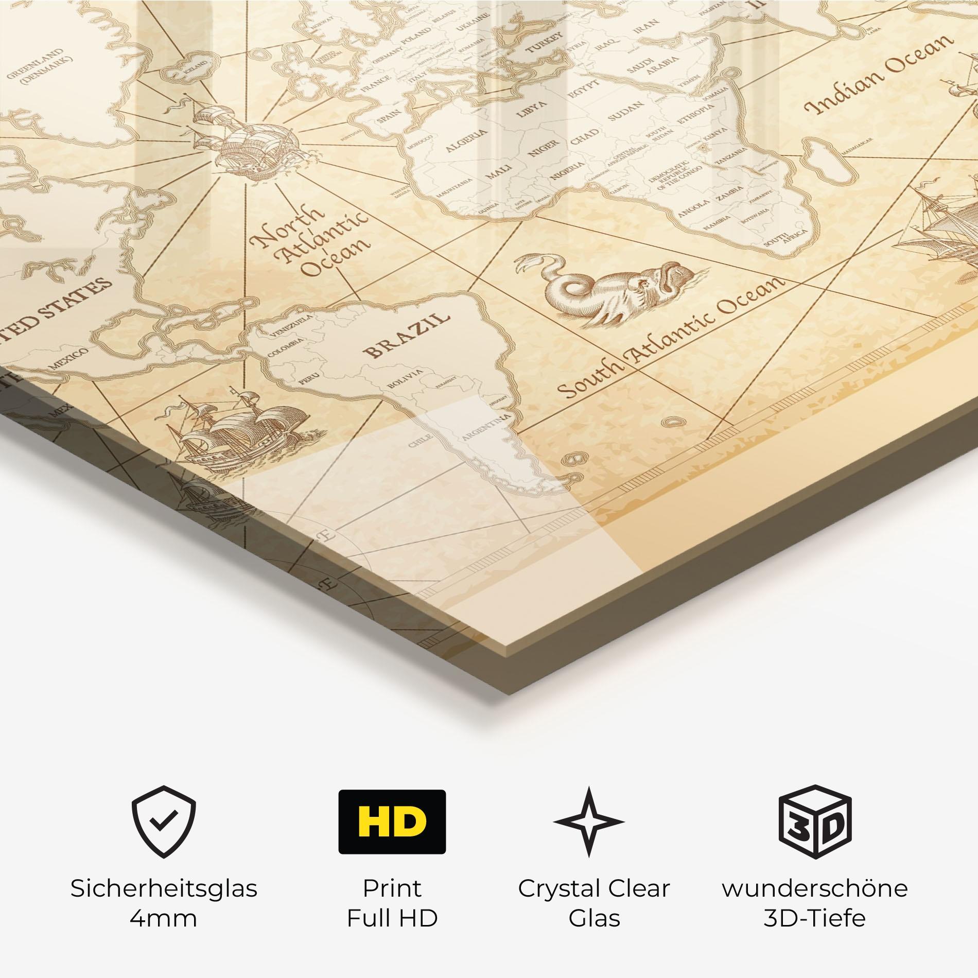 Glasbild Cream Old Map mockup 3