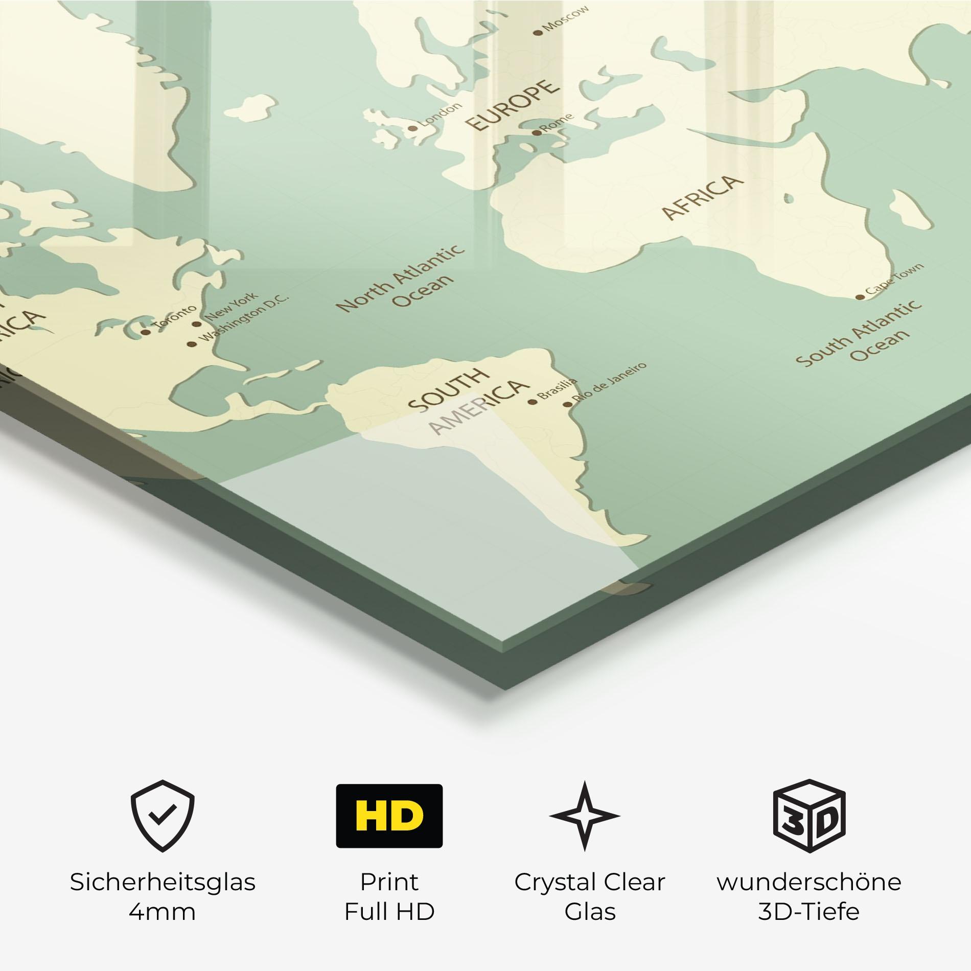 Glasbild Green Cream Map mockup 3