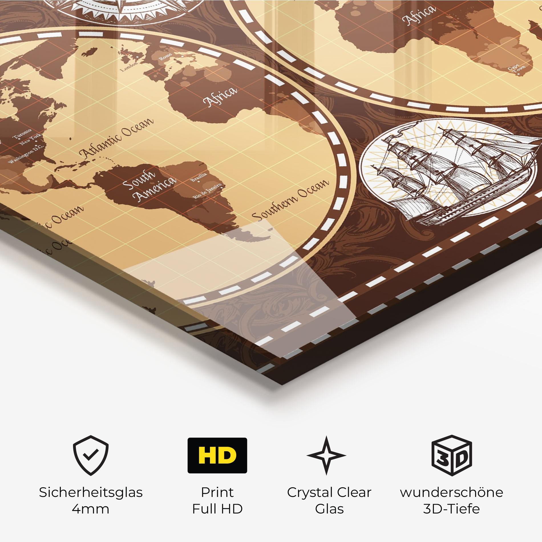 Glasbild Old Brown Map mockup 3