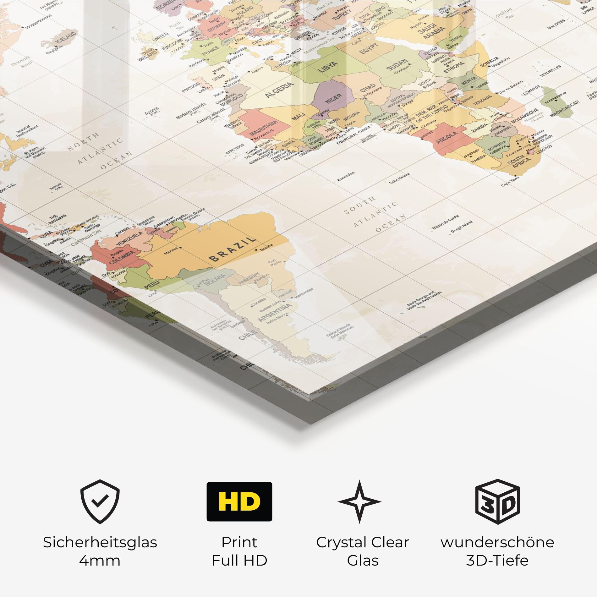 Glasbild Orange Cream Map mockup 3