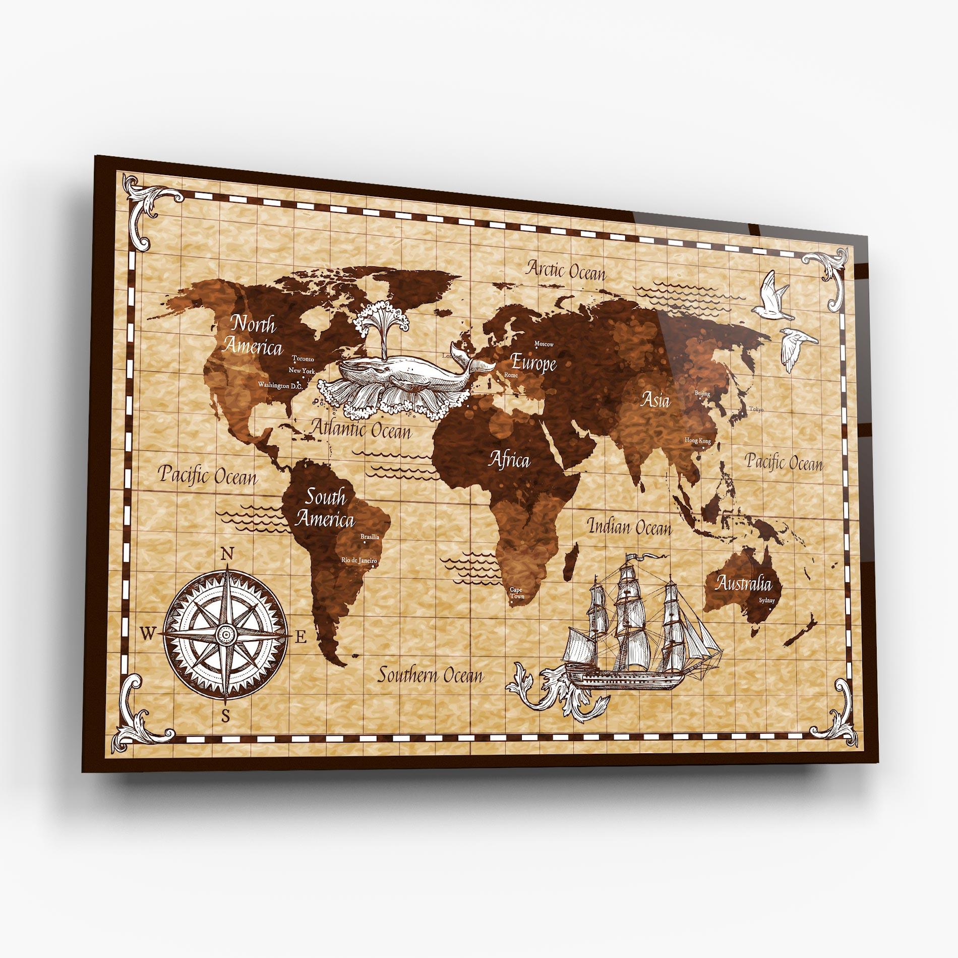 Glasbild Brown Old Map mockup 6