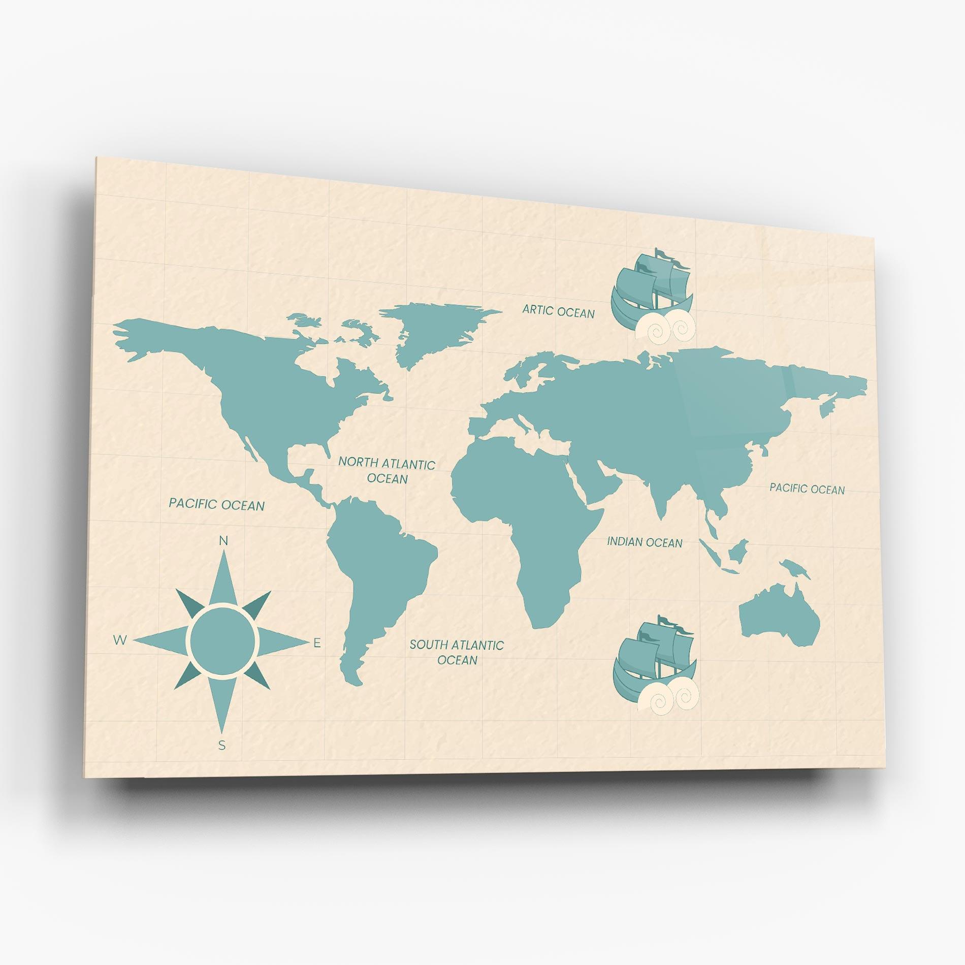 Glasbild Cream Blue Map mockup 6