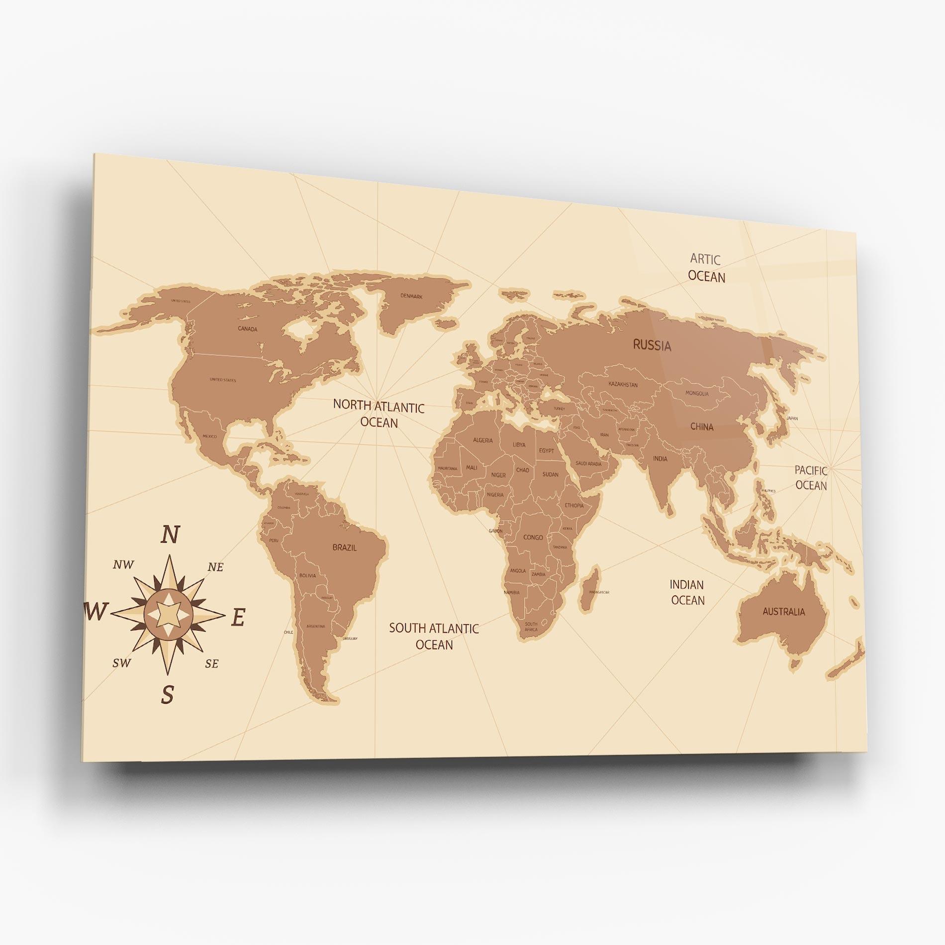 Glasbild Cream Map Vintage mockup 6