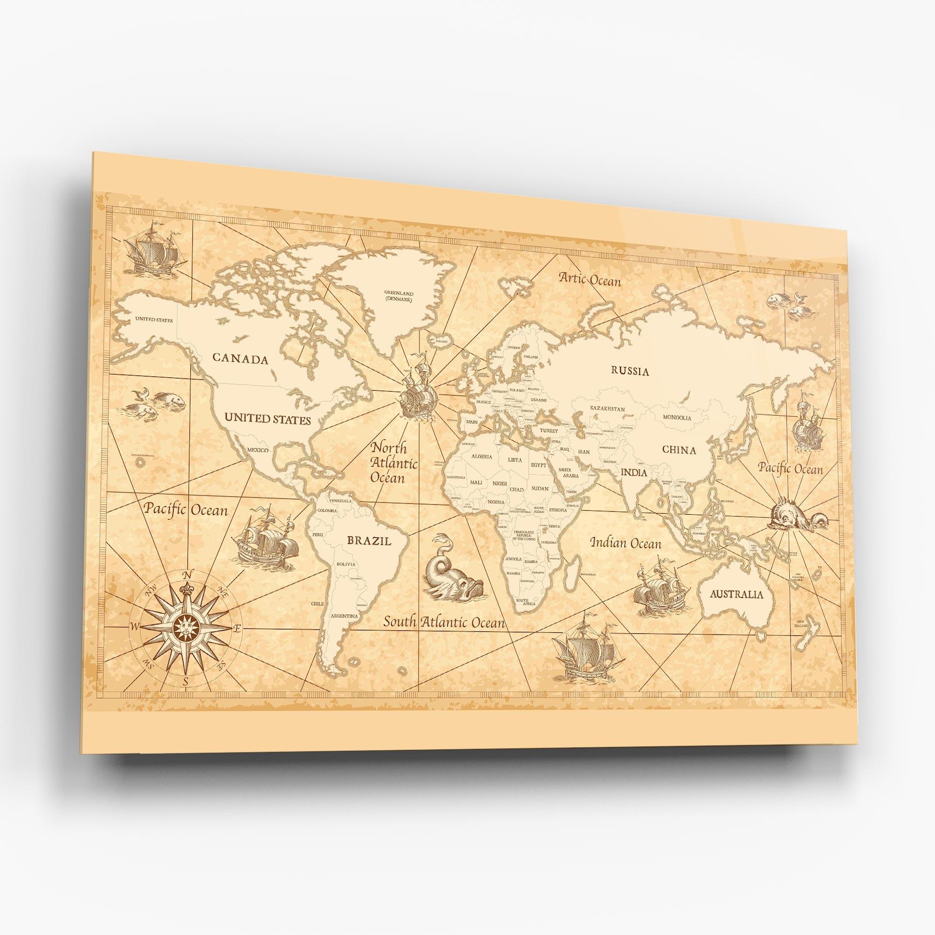 Glasbild Cream Old Map mockup 6