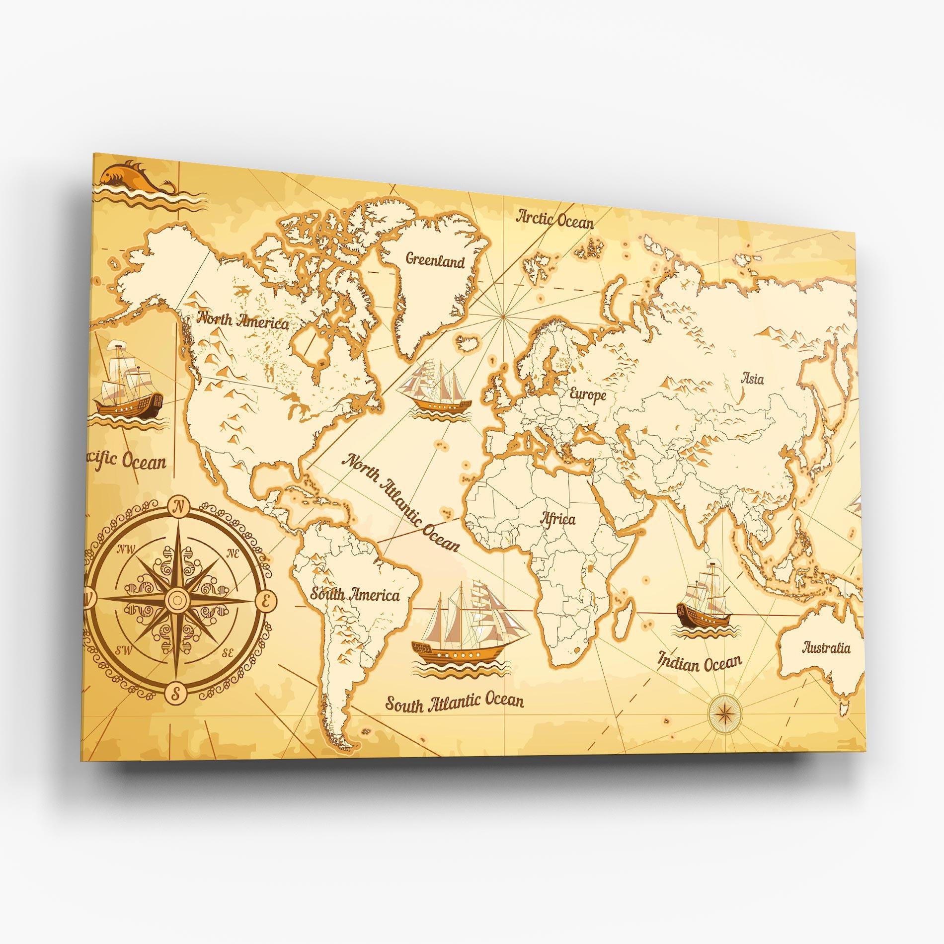 Glasbild Gold Old Map mockup 6