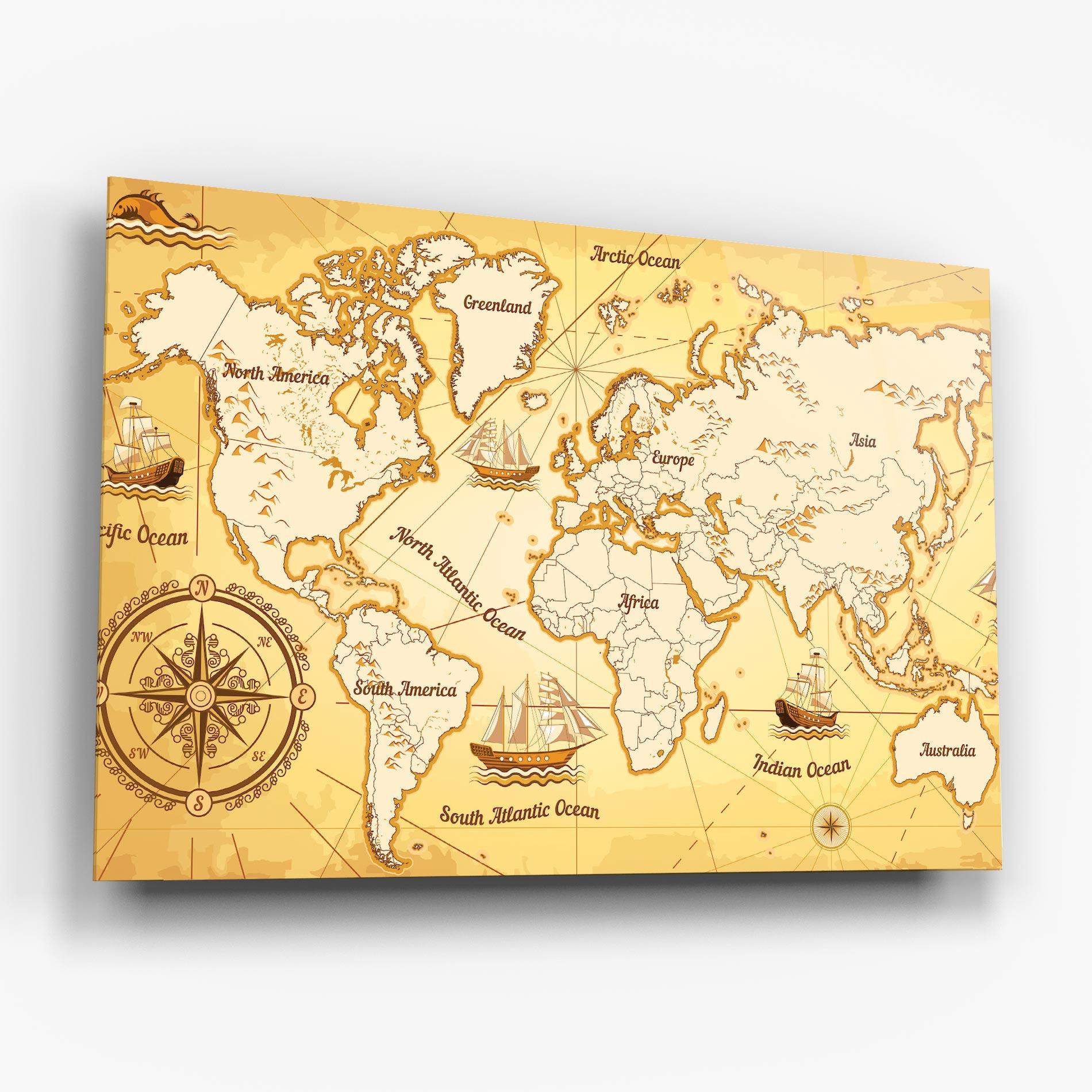 Glasbild Gold Vintage Map mockup 6