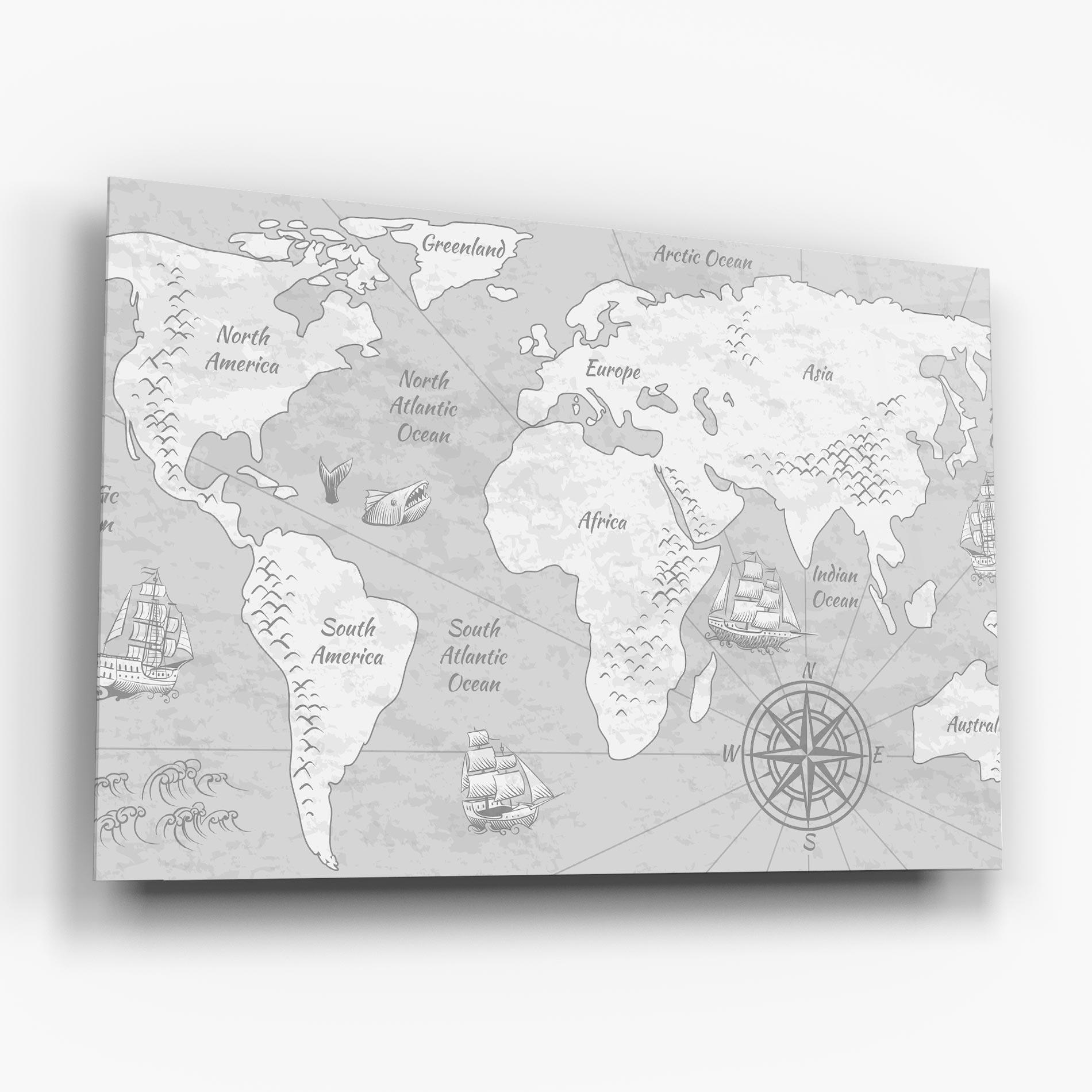 Glasbild Grey Old Map mockup 6