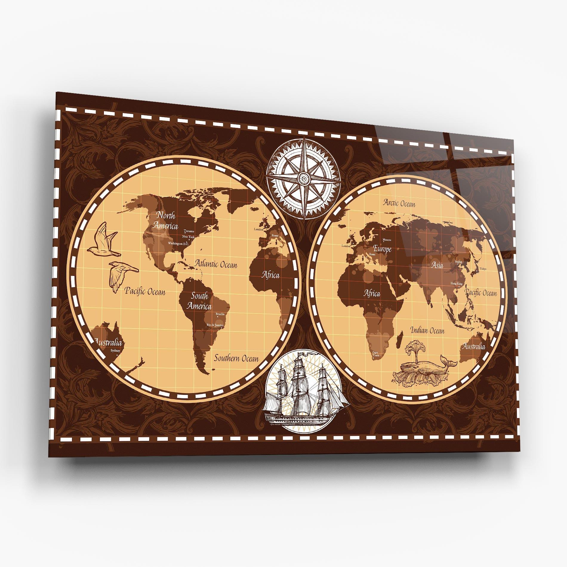 Glasbild Old Brown Map mockup 6